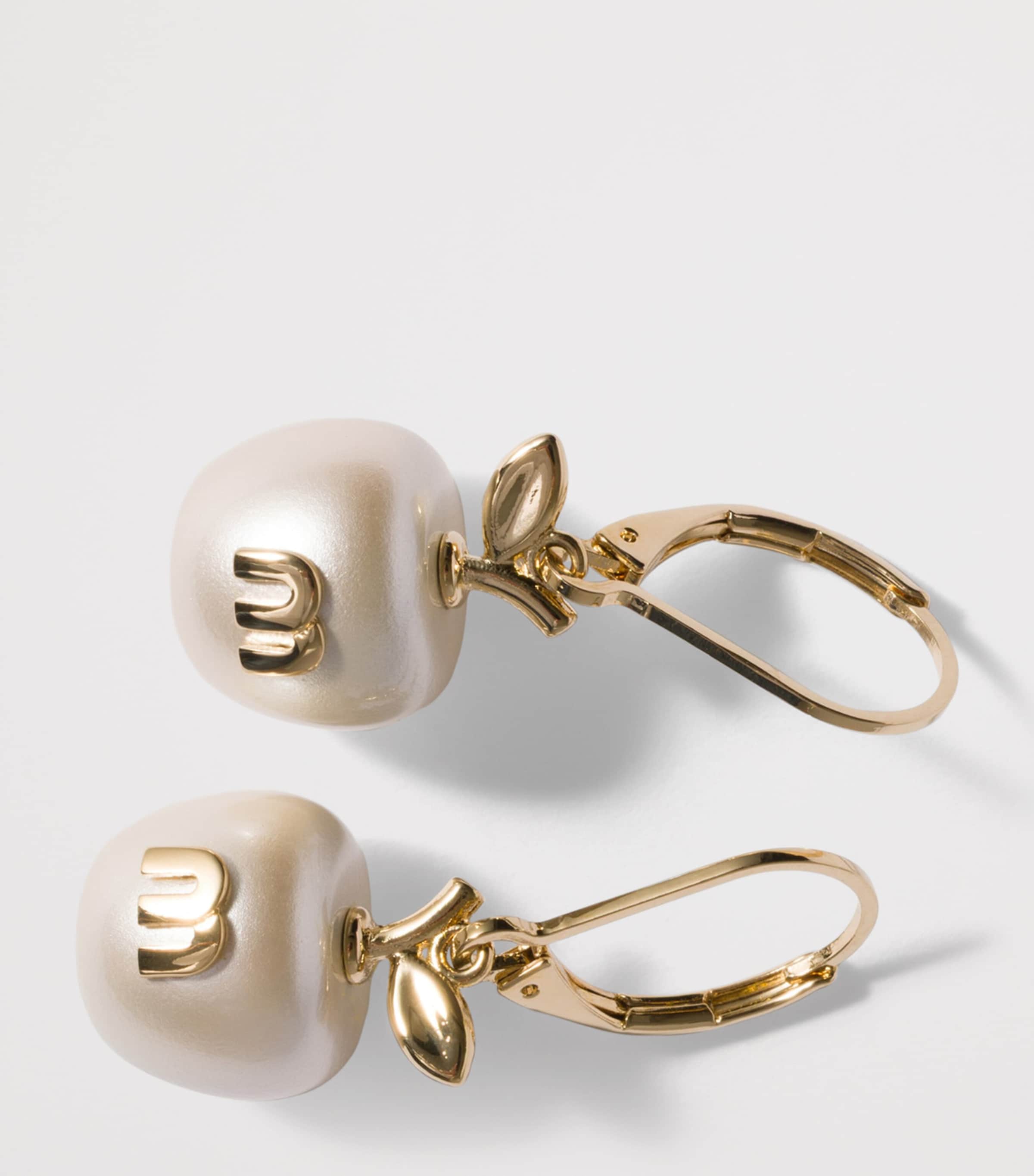 Miu Miu Faux Pearl Apple Drop Earrings Gold/silver Image 3