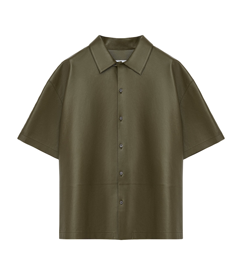 Leather Short-Sleeve Shirt KHAKI GREEN Image 1