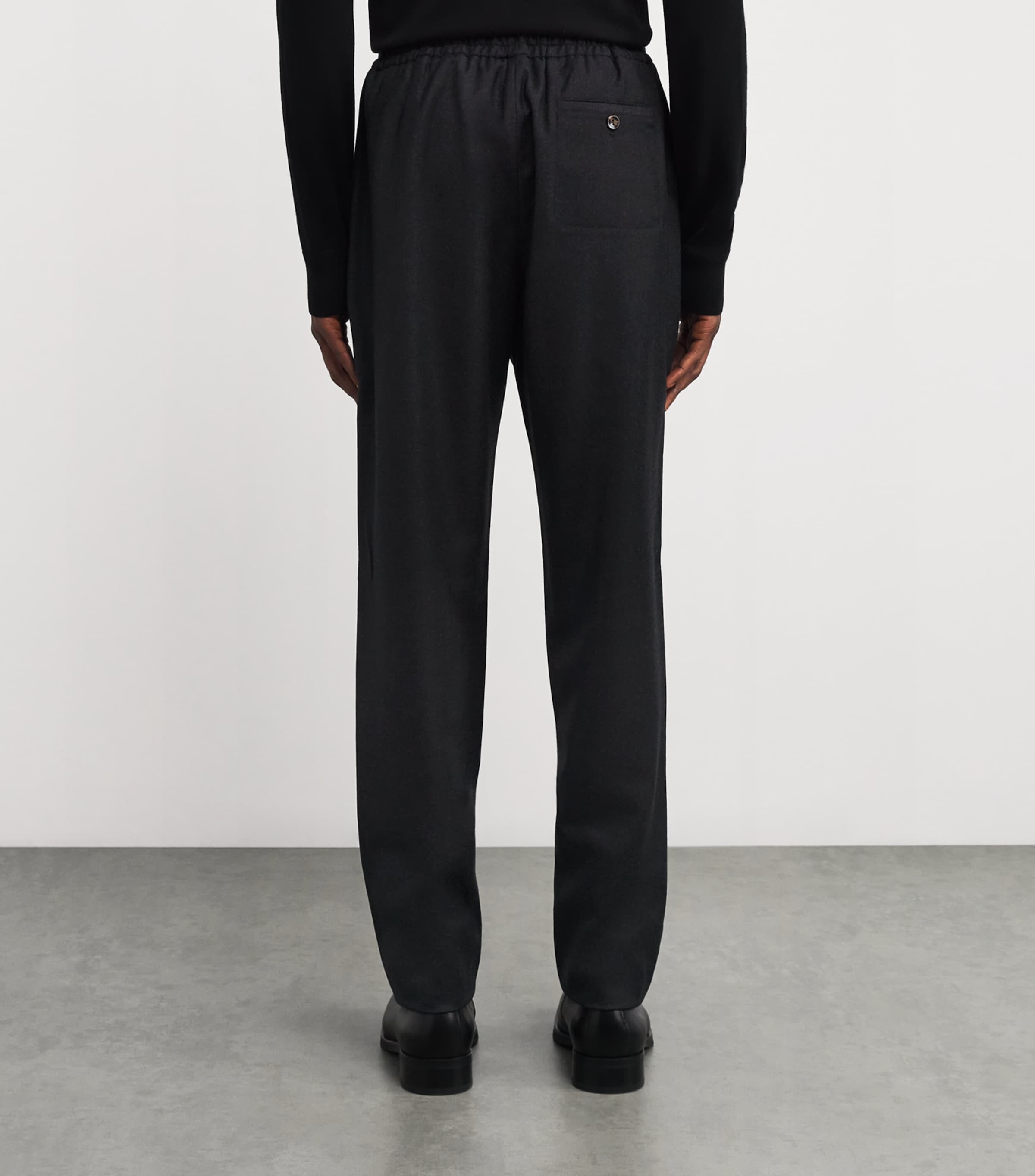 Wool Drawstring Straight Trousers K76 - DARK GREY Image 4