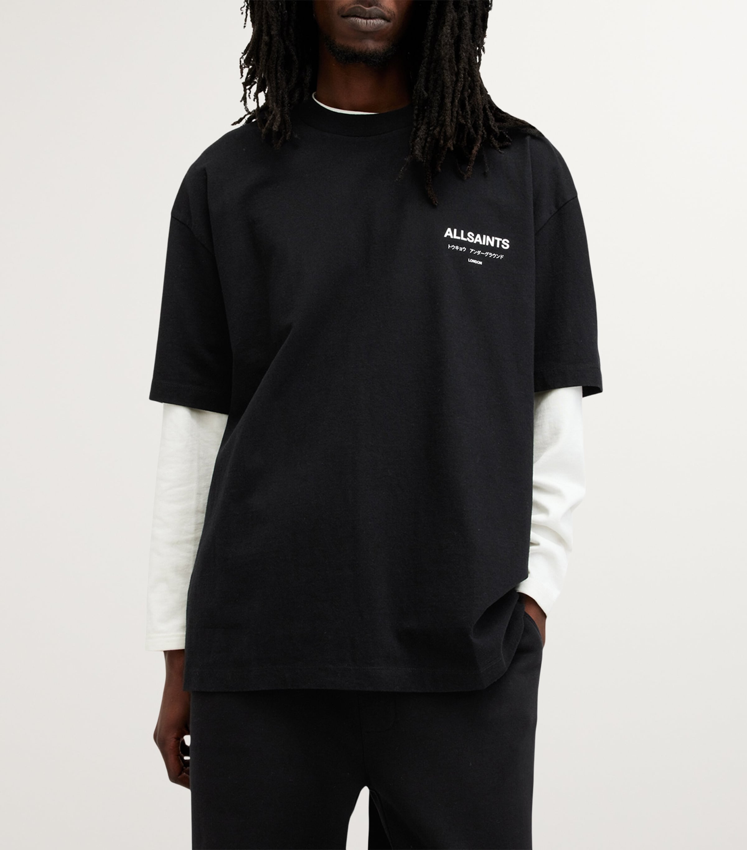 AllSaints Mens Underground Print T-Shirt Jet Black Image 3