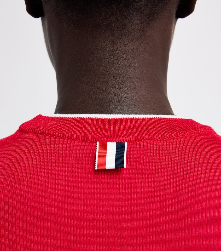 Thom Browne Womens Wool-Blend 4-Bar Short-Sleeve Sweater Red Image 6