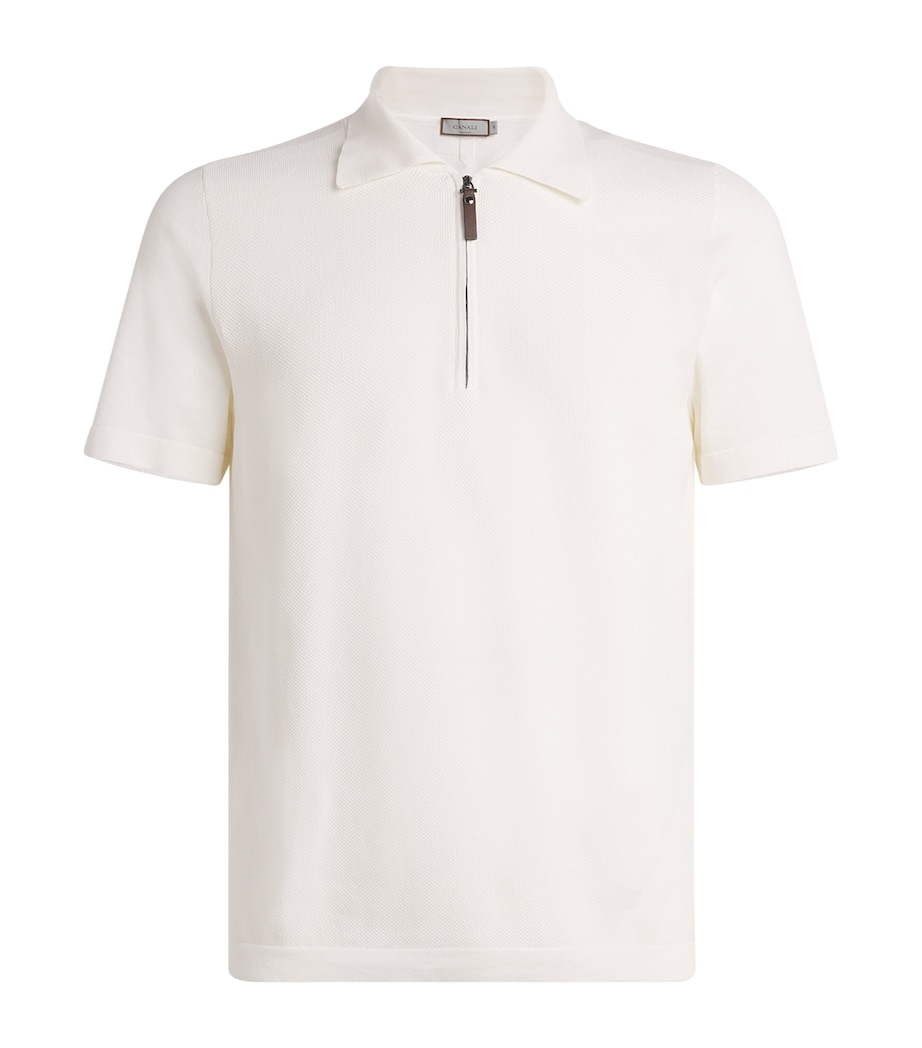 Canali Mens Cotton Zip-Up Polo Shirt Image 1