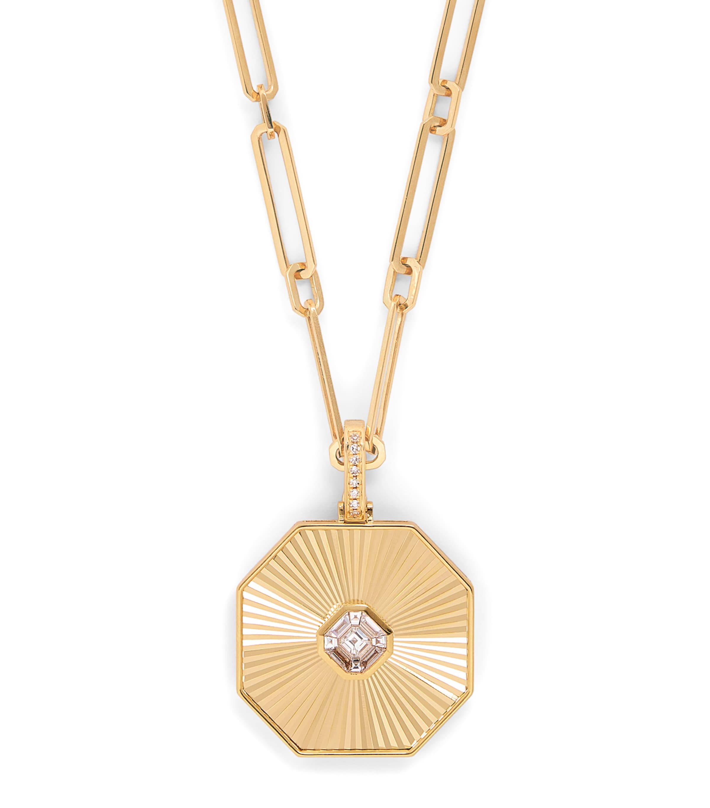 Yellow Gold and Diamond Octagon Pendant Necklace YELLOW GOLD Image 1