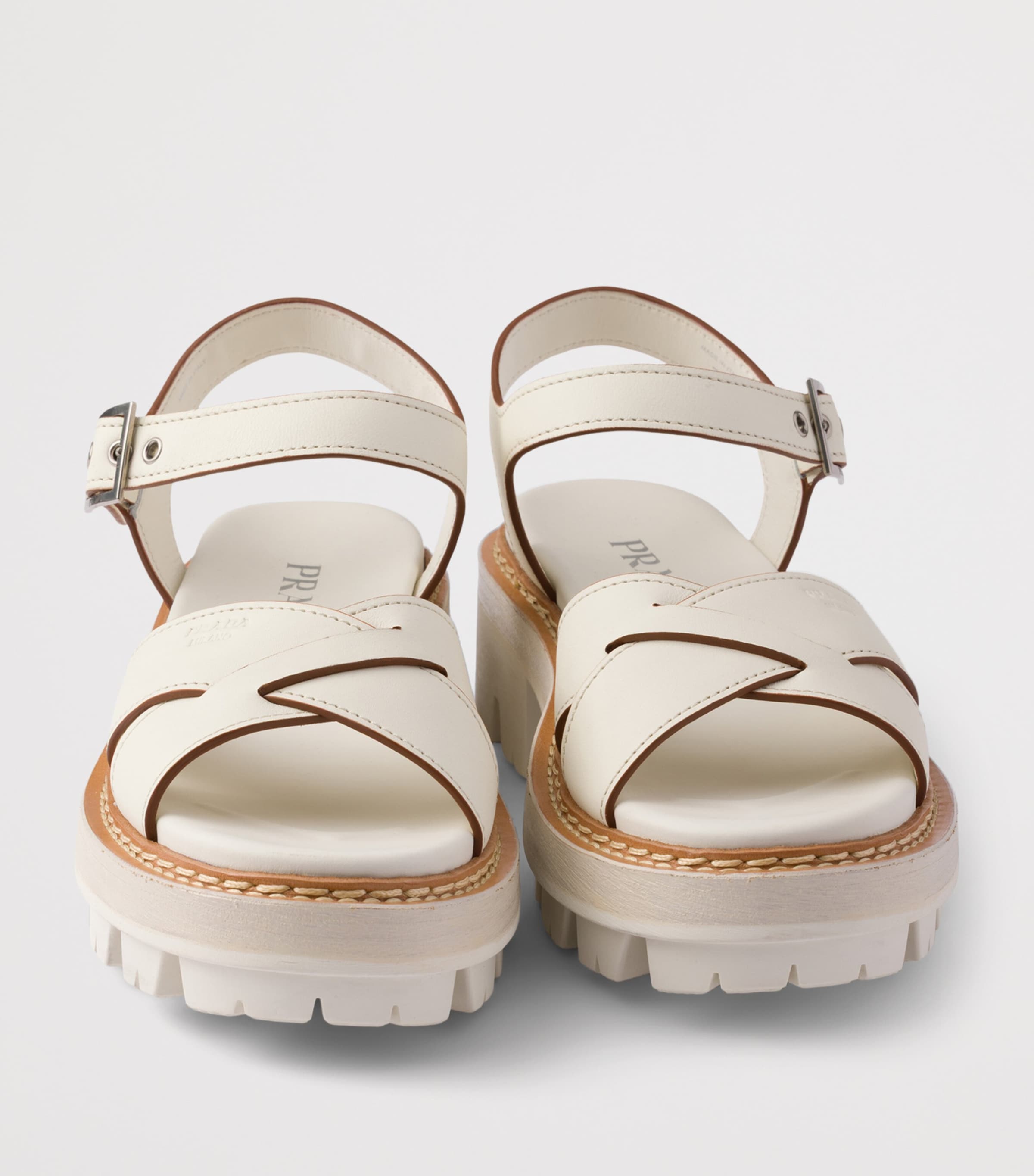 Prada Lambskin Platform Sandals 55 Neutral Image 6