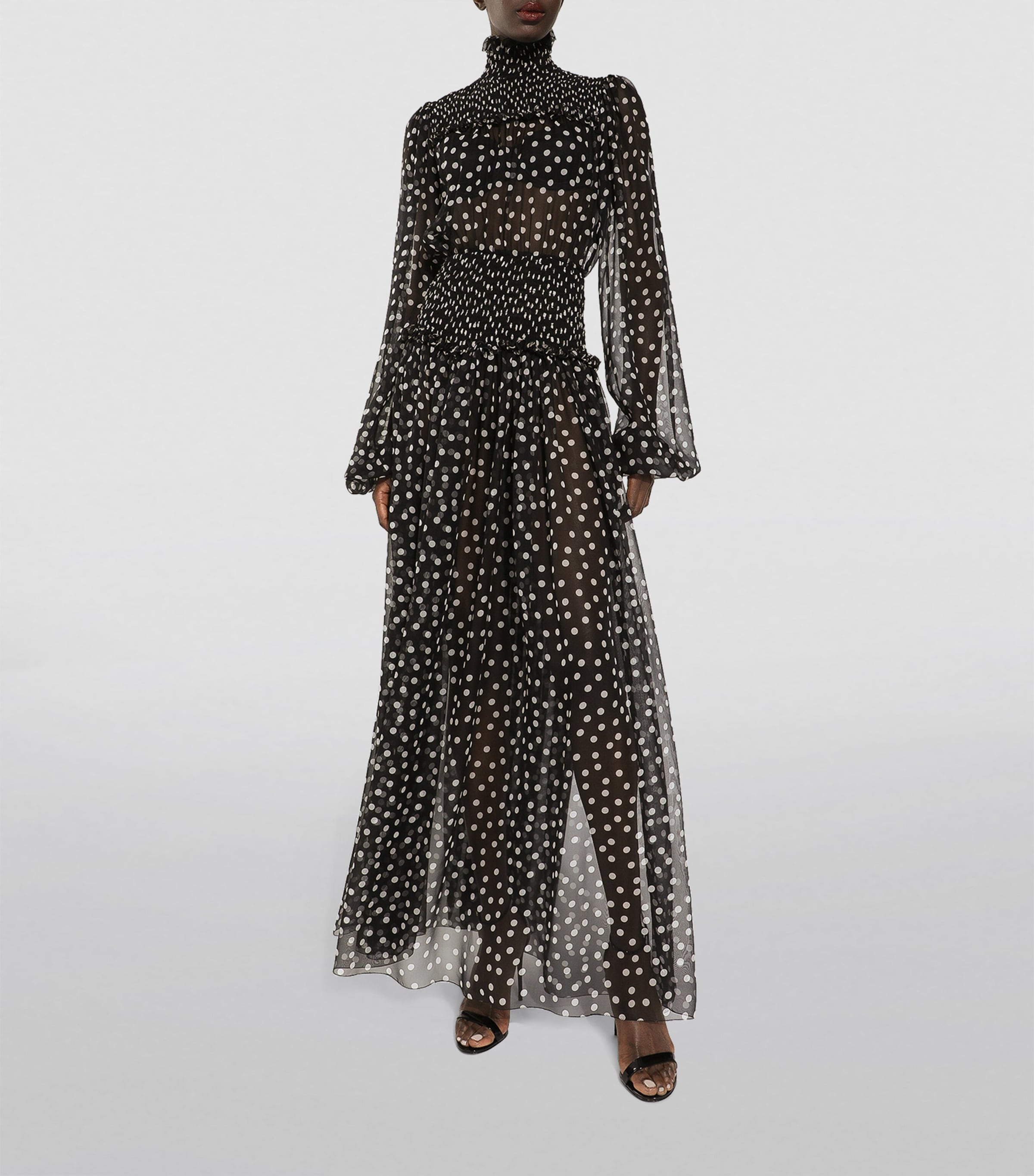 Silk Polka-Dot Maxi Dress HNBDW-POIS BIANCO FD Image 5