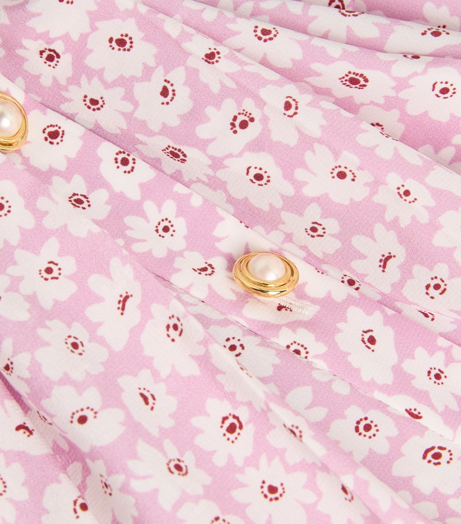 Silk Floral Pleated Midi Dress 1816 PINK-WHITE Image 5