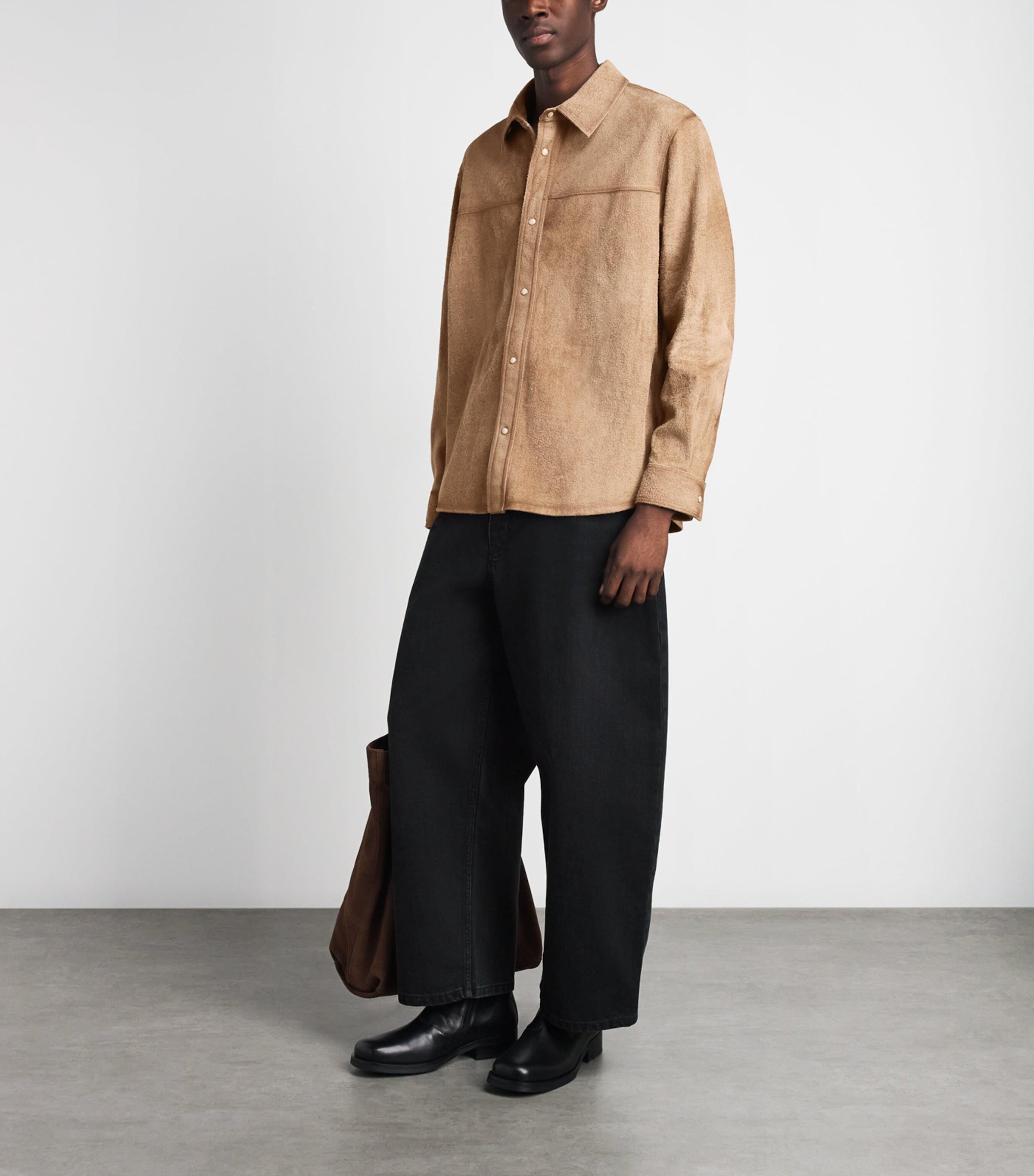 FRAME Mens Suede Shirt Wmbe Warm Beige Image 2