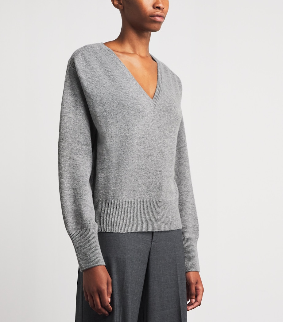 Cashmere V-Neck Sweater 0951 - MEDIUM GREY Image 3