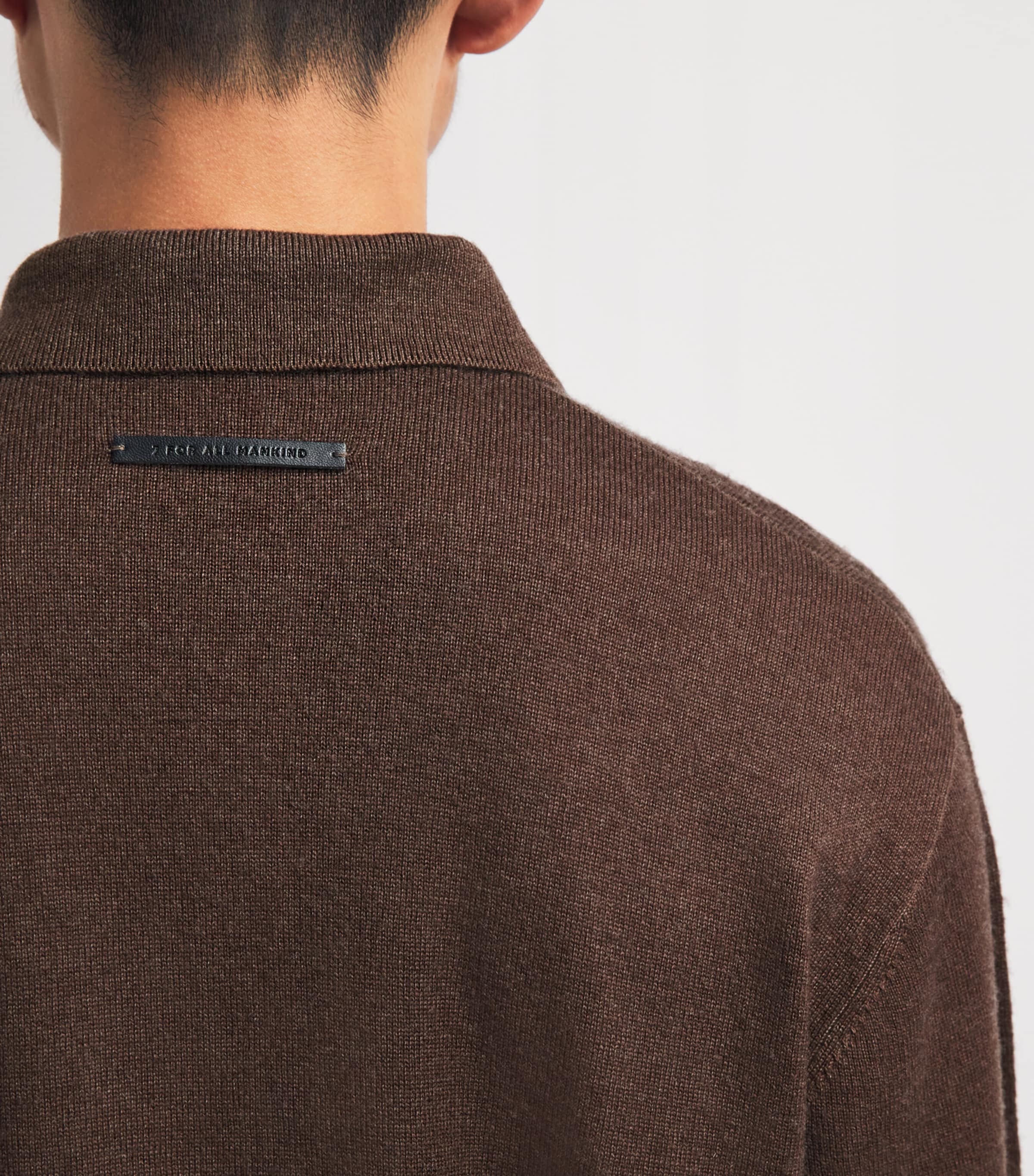 7 For All Mankind Mens Wool-Cashmere Long-Sleeve Polo Shirt Brown Image 3