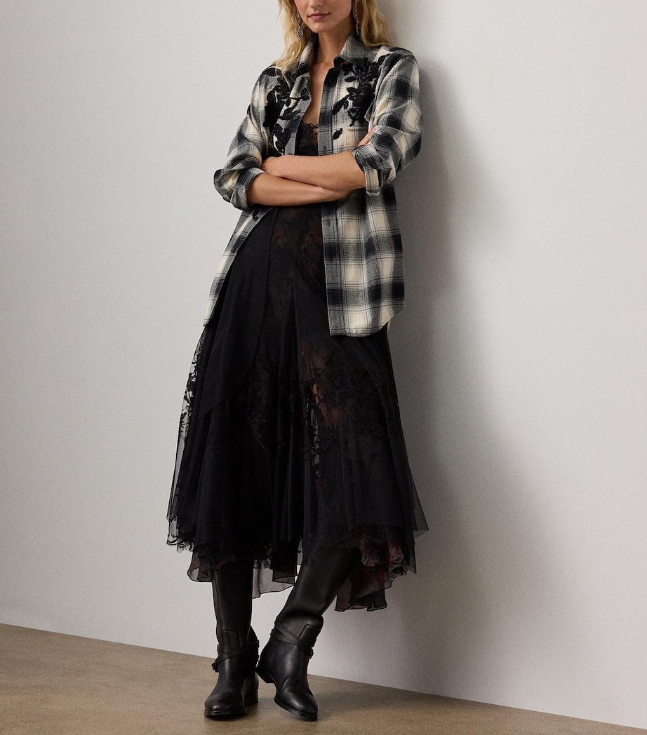 Cotton-Cashmere Embroidered Check Leeann Shirt BLACK/CREAM Image 2