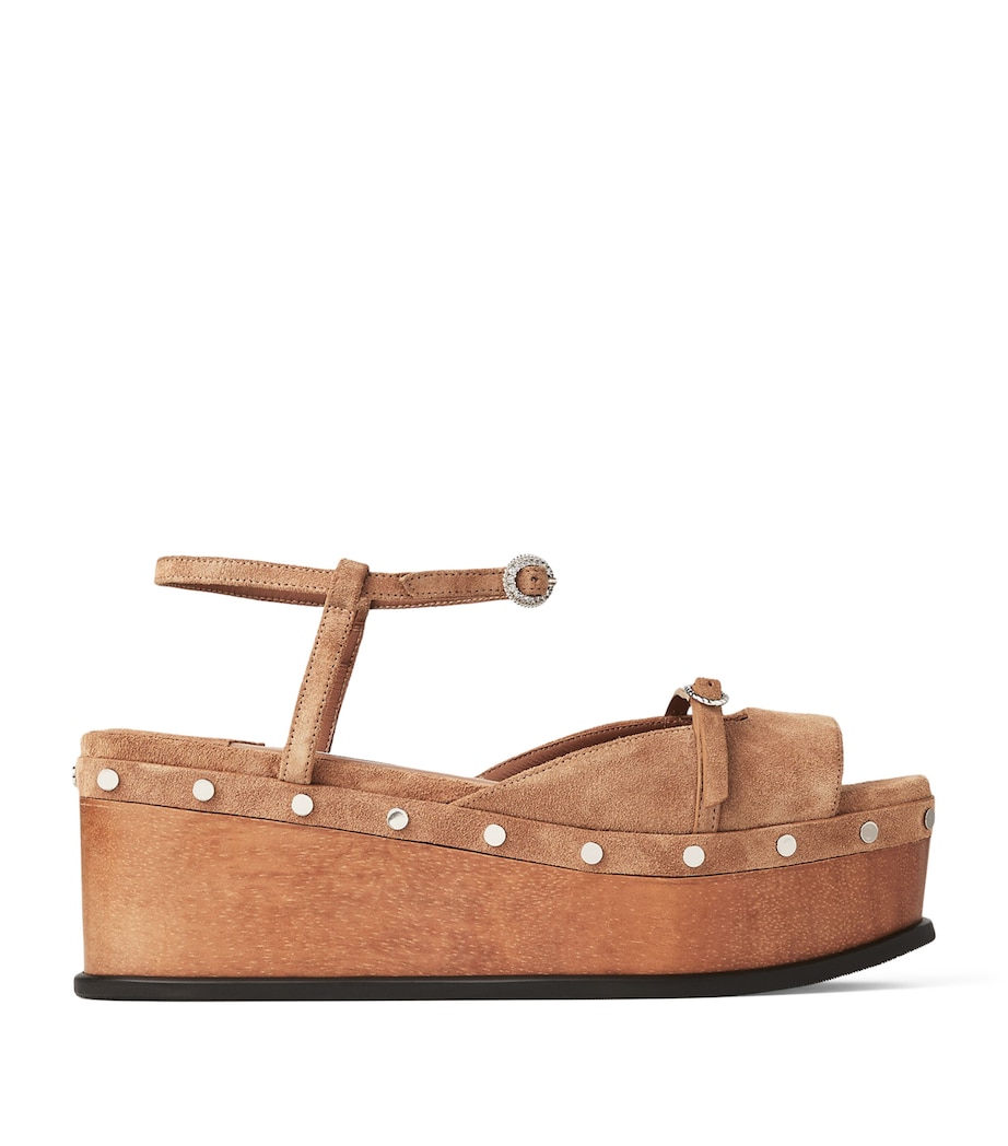 Jimmy Choo Kata 60 Velvet Suede Wedge Sandals Toffee Image 1