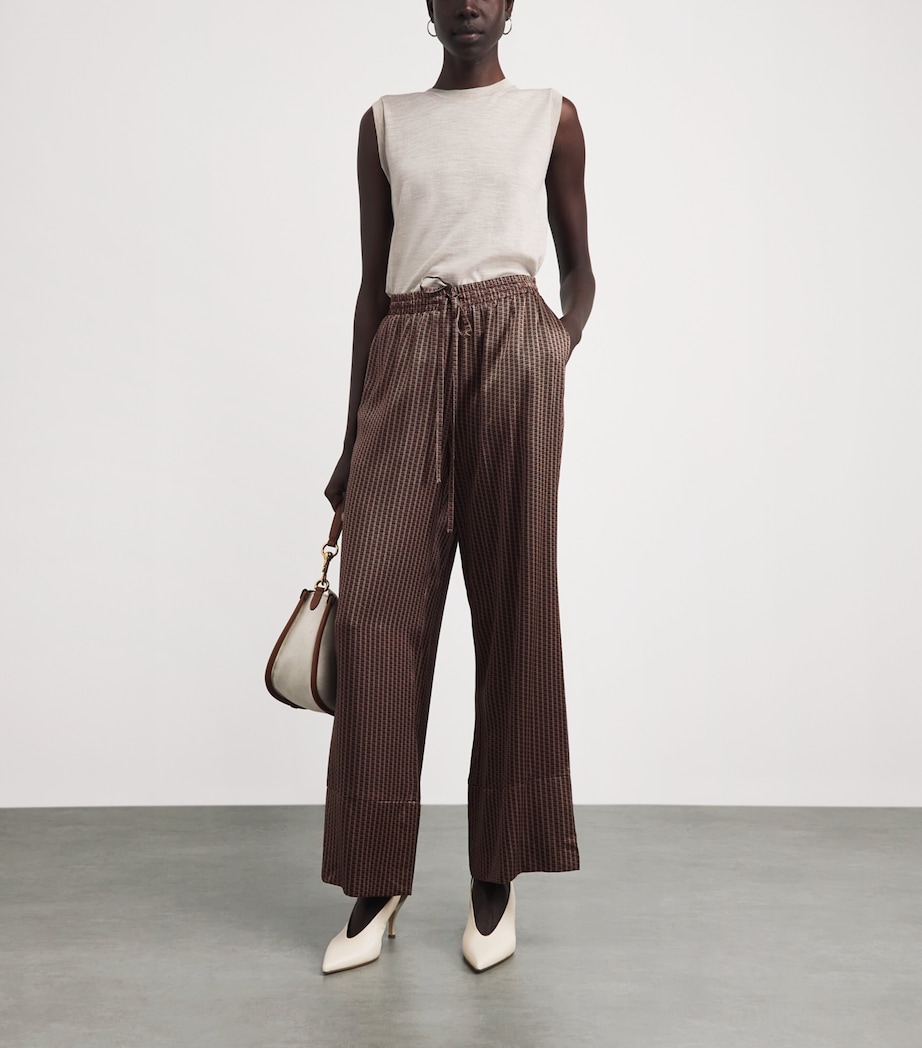 Laura Pitharas Womens Silk Printed Drawstring Trousers Choclate Lp Sqr Prnt Image 2