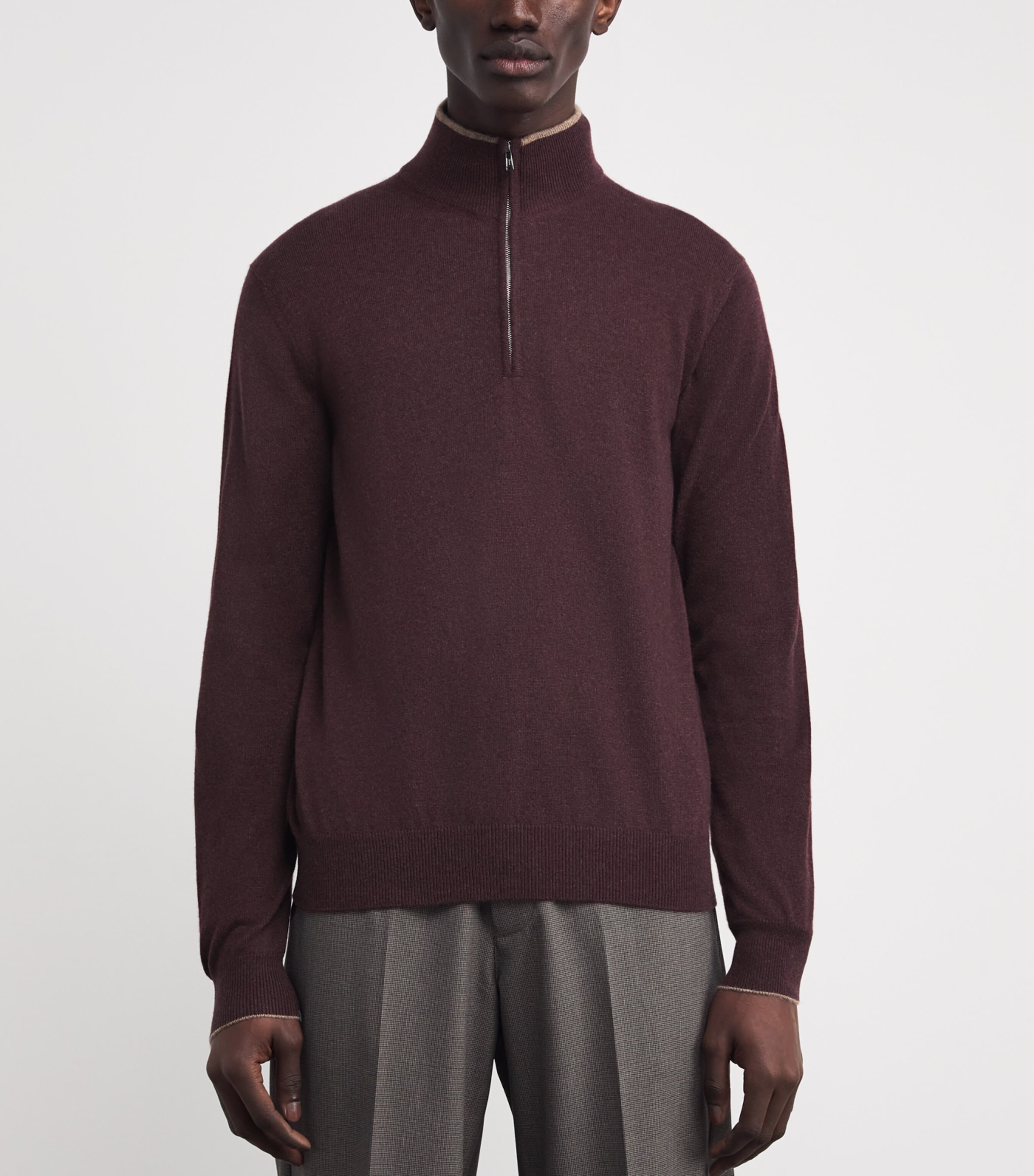 Cashmere Half-Zip Sweater A.32-VINO Image 3