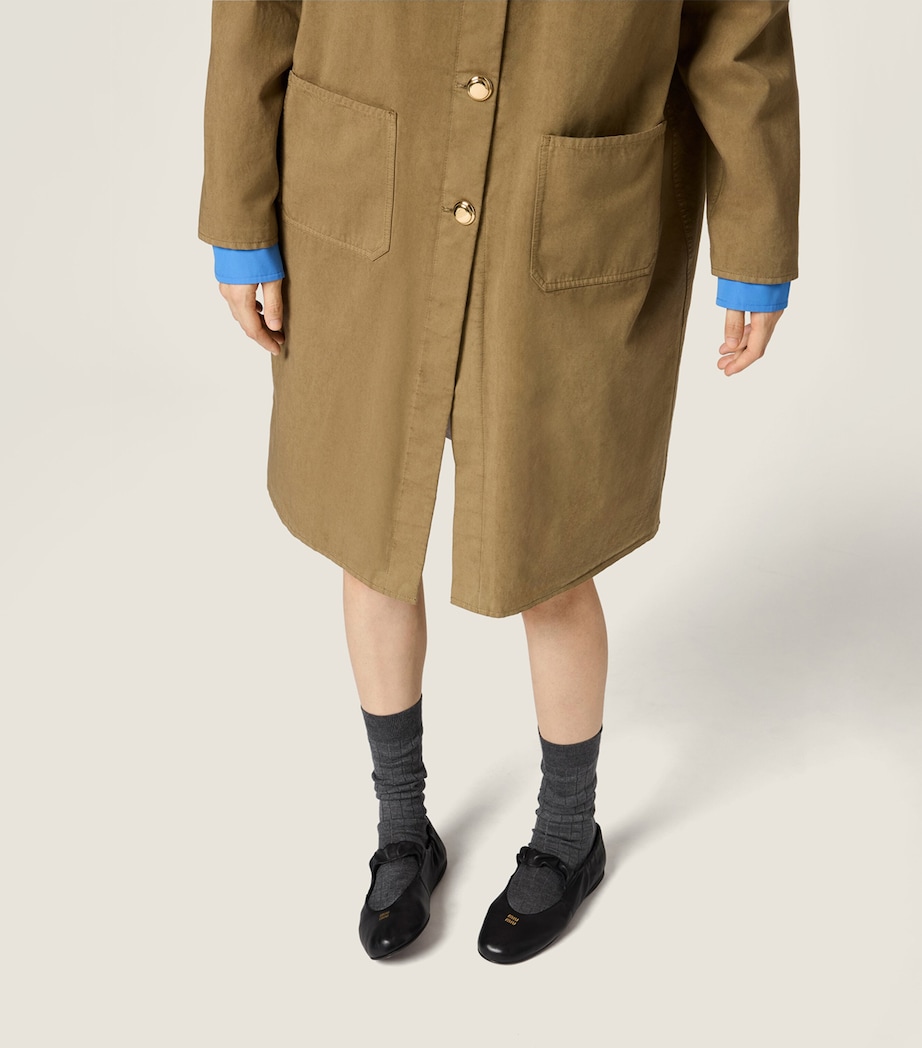 Miu Miu Womens Gabardine Hooded Trench Coat Neutral Image 6
