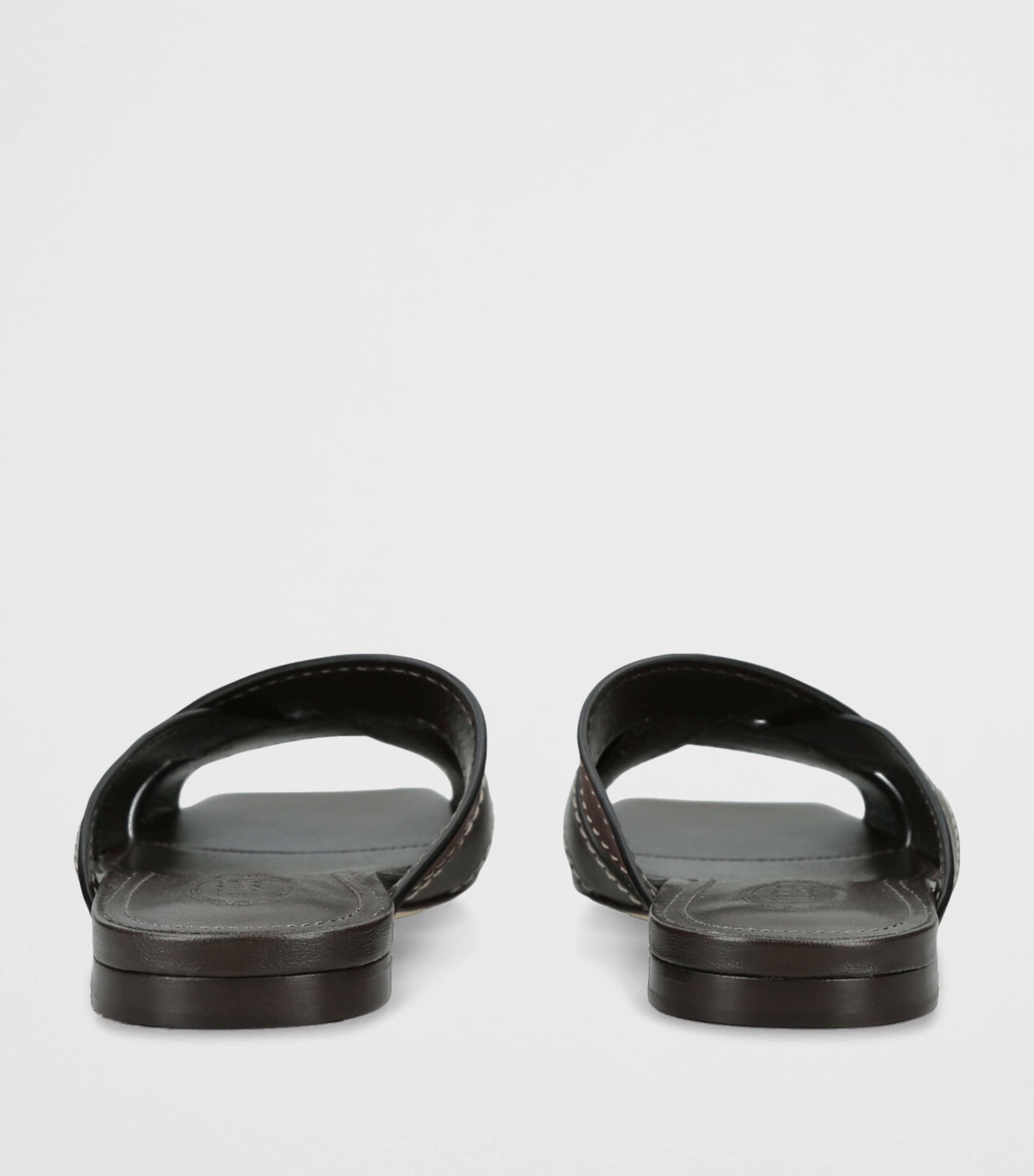 Leather T-Strap Sandals DARK BROWN Image 2