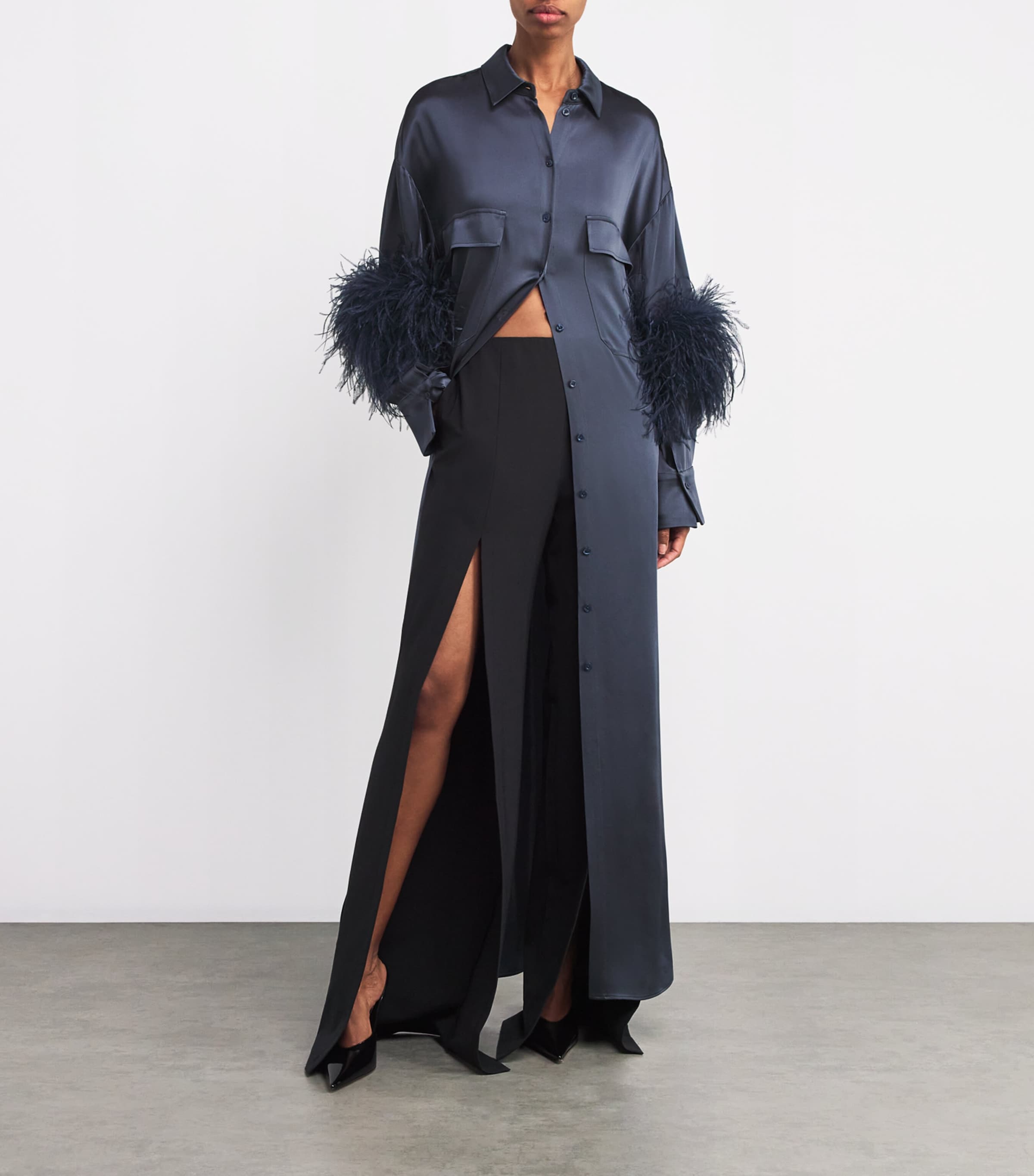 Satin Button-Down Maxi Dress 418 MARINE Image 2