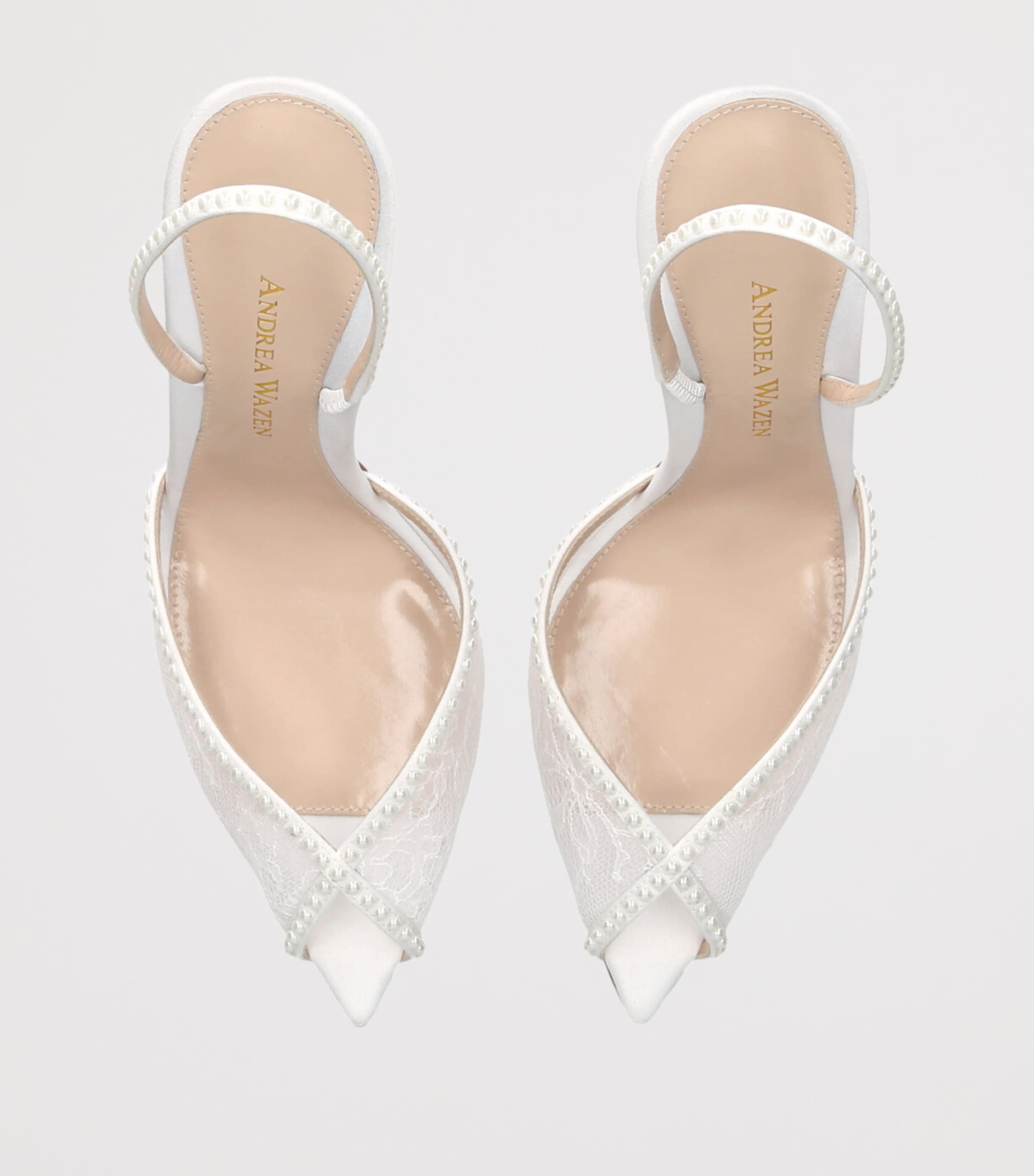 Andrea Wazen Lace Crystal Mule White 37 ミディアムヒール KATY MULE LACE PEARL 75 – Andrea Wazen
