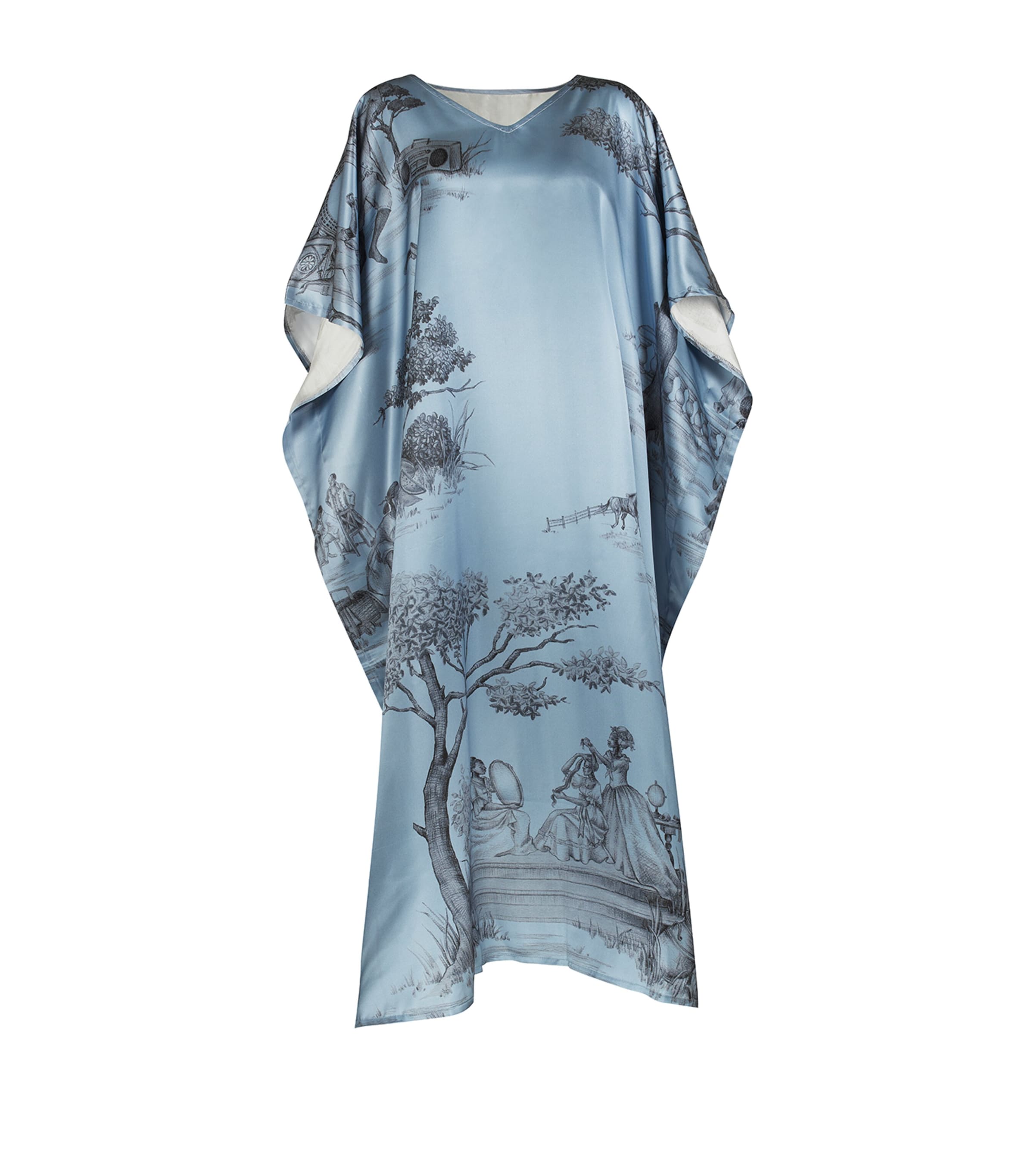 Gingerlily X Sheila Bridges Harlem Toile Silk Kaftan In Blue