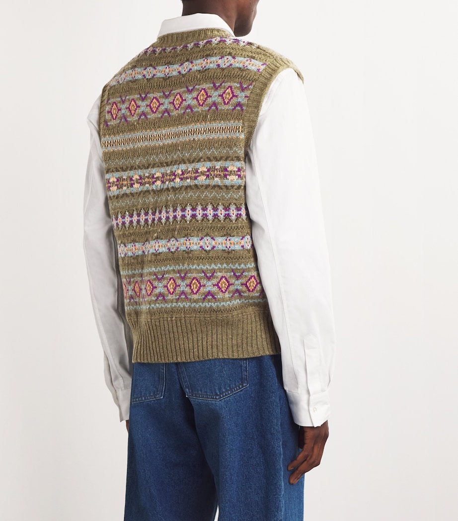 Linen-Blend Fair Isle Sweater Vest OLIVE Image 4