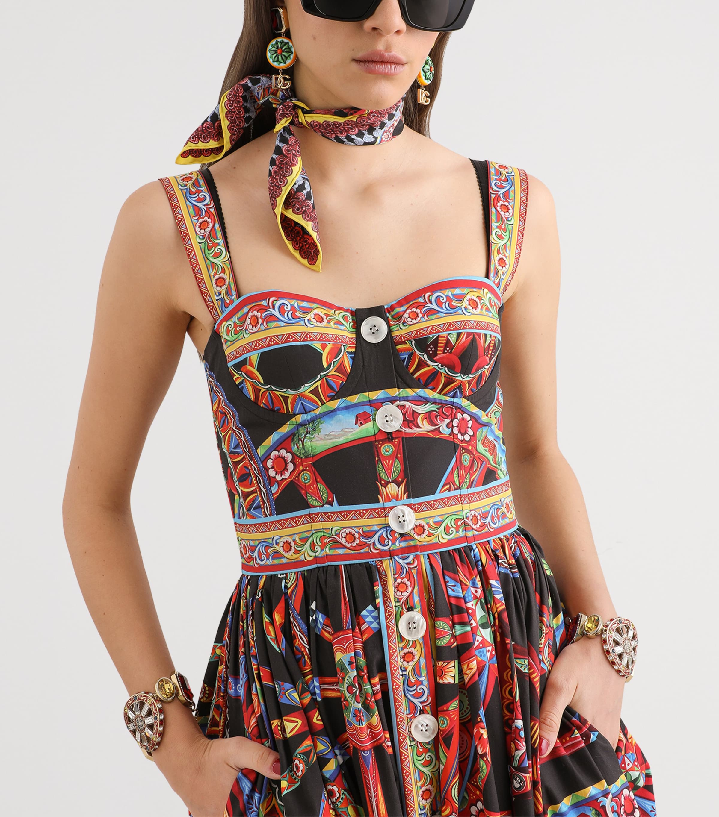 Dolce&Gabbana Womens Cotton Carretto Midi Dress Combined Col Image 2