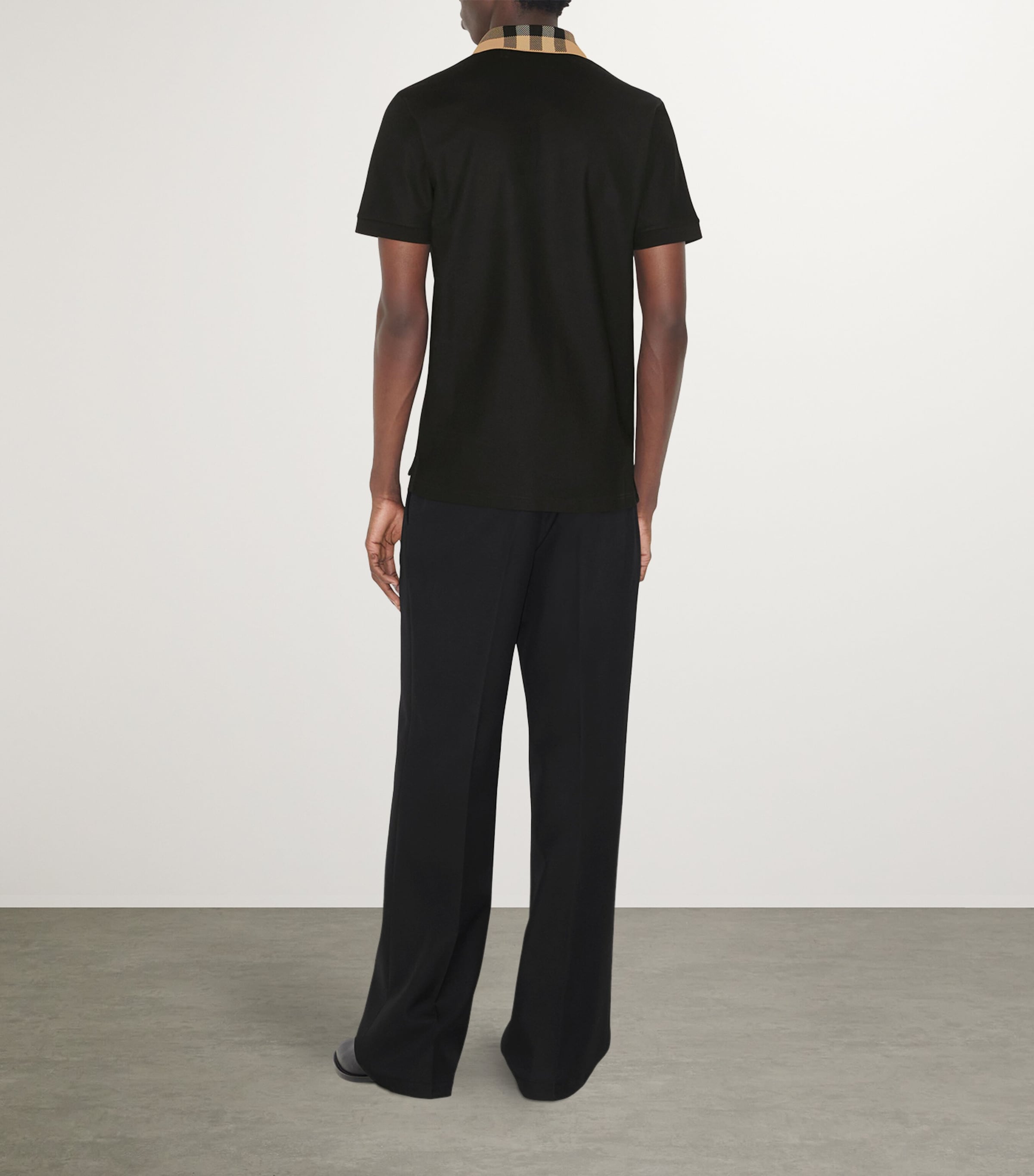 Cotton Check-Collar Polo Shirt BLACK Image 2