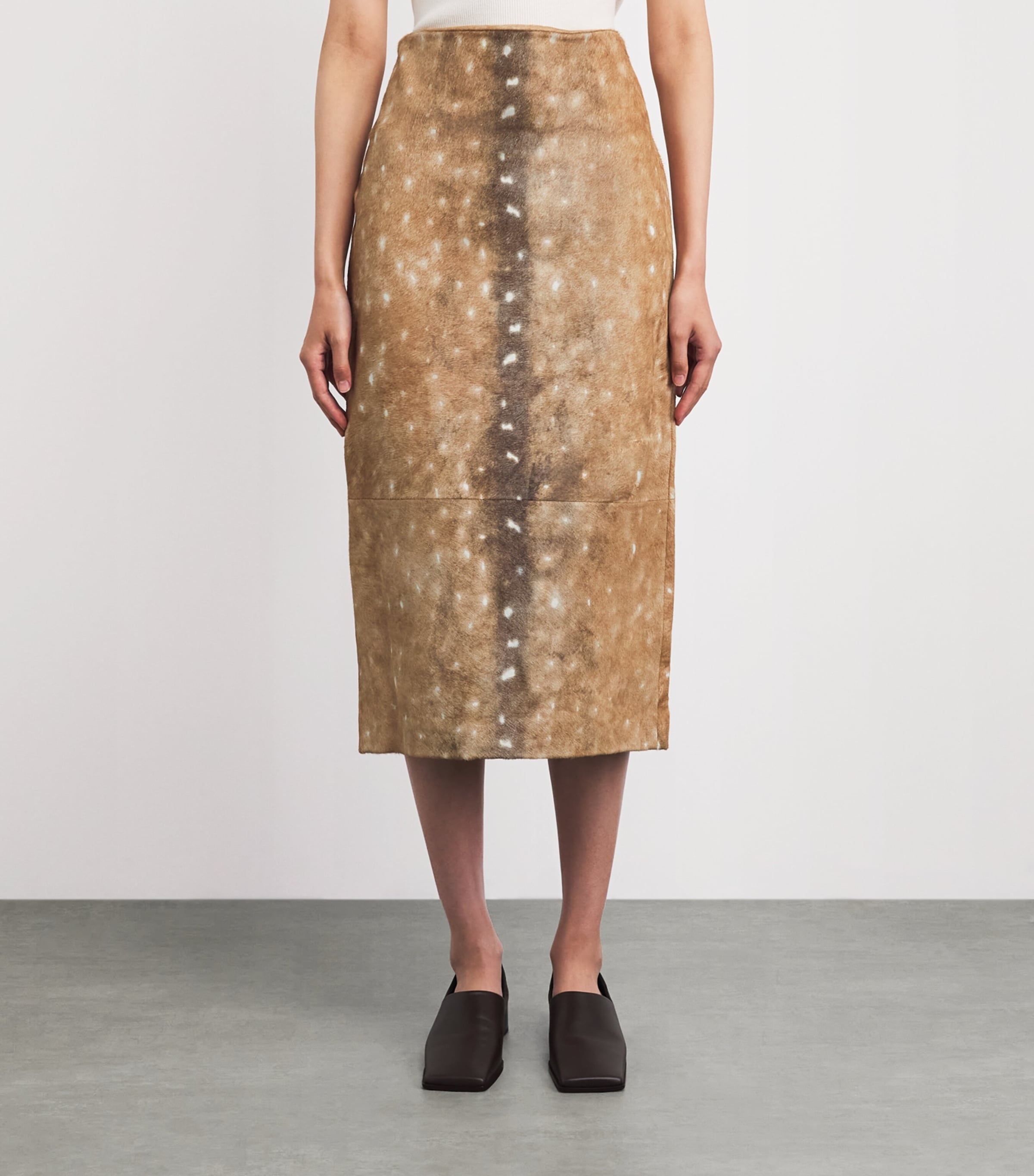 St. Agni Womens Leather Fawn Midi Pencil Skirt Almond Image 4