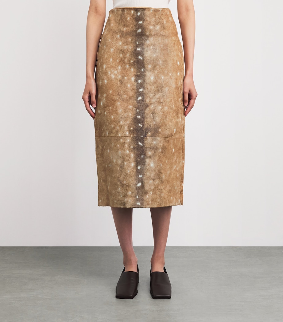 St. Agni Womens Leather Fawn Midi Pencil Skirt Almond Image 4