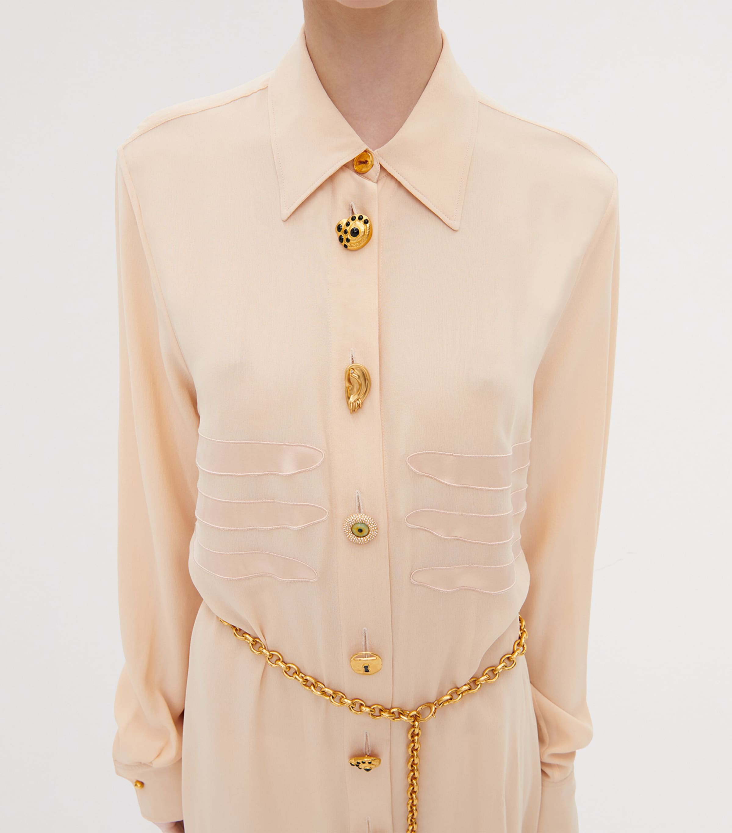 Schiaparelli Womens Silk Trompe-l'Oeil Skeleton Shirt Dress Ecru Image 2