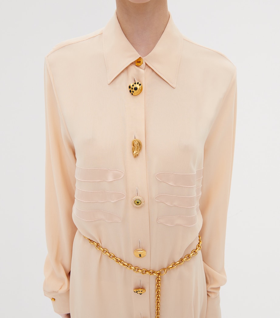 Schiaparelli Womens Silk Trompe-l'Oeil Skeleton Shirt Dress Ecru Image 2