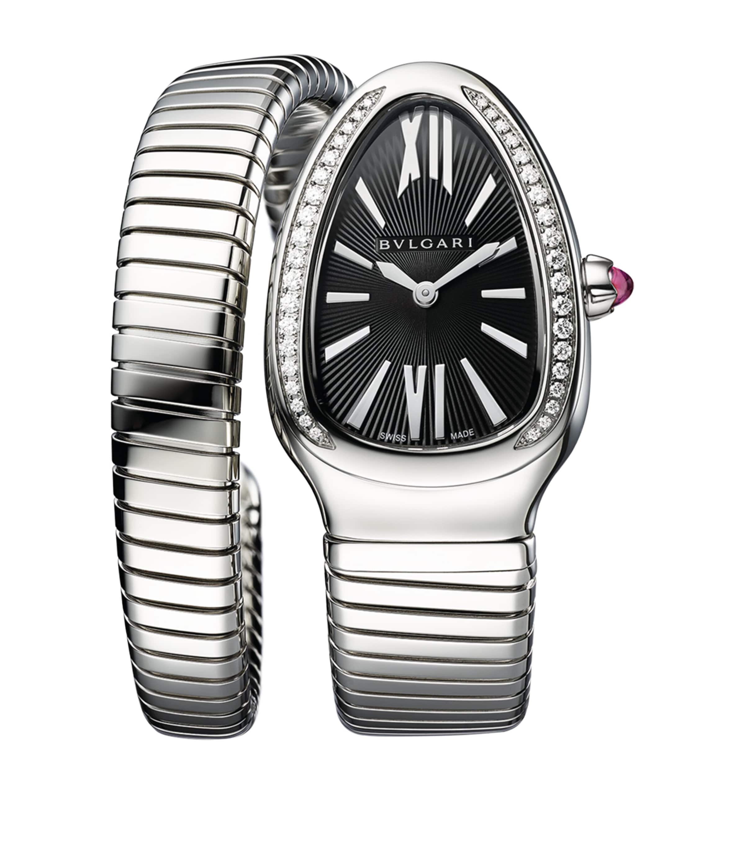 Bvlgari Stainless Steel and Diamond Serpenti Tubogas Watch 35mm Black Image 1