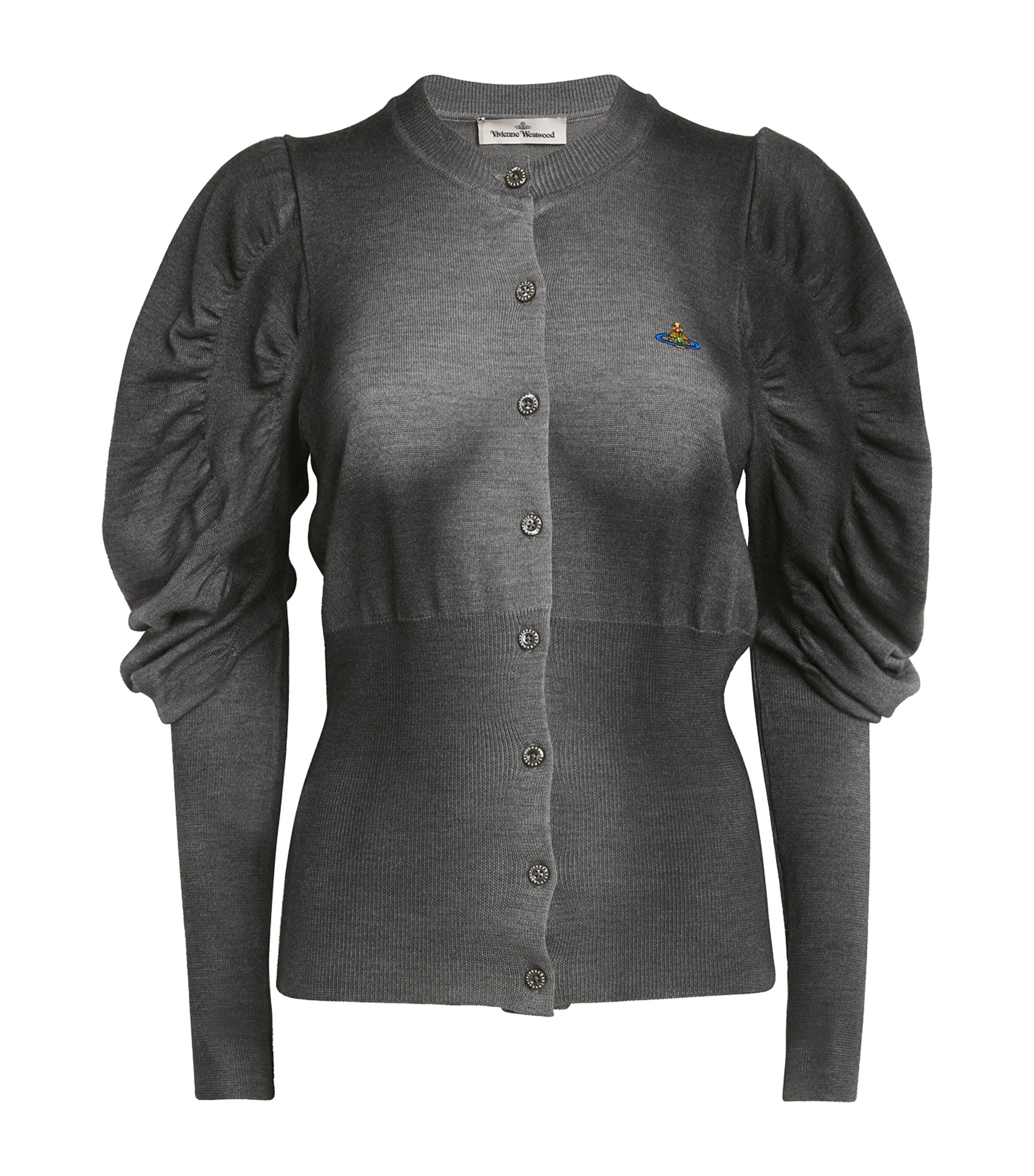 Shop Vivienne Westwood Puff-sleeve Contoured Eli Cardigan In Grey