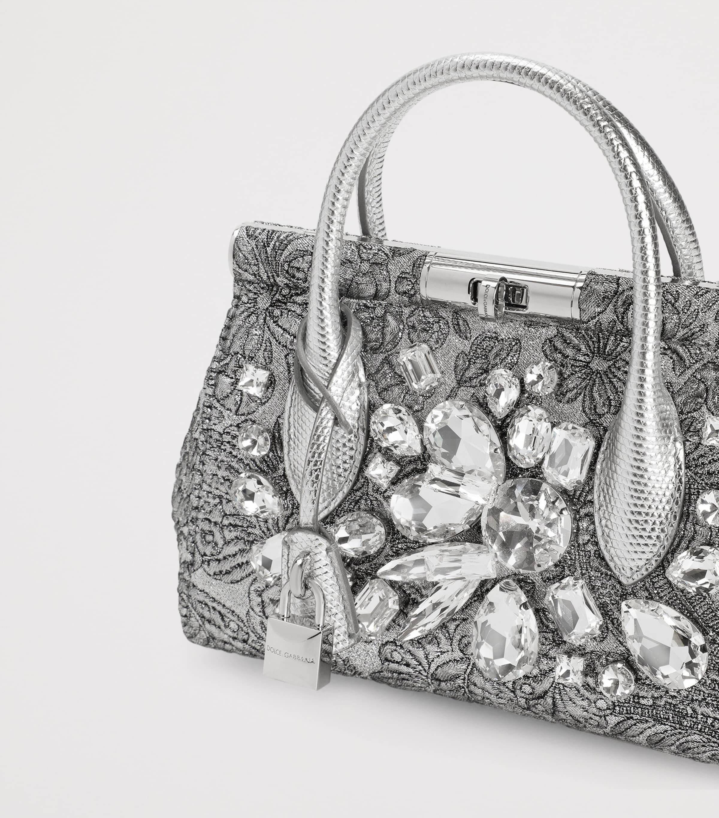 Dolce&Gabbana Embroidered Marlene Top-Handle Bag Silver/cr Image 5