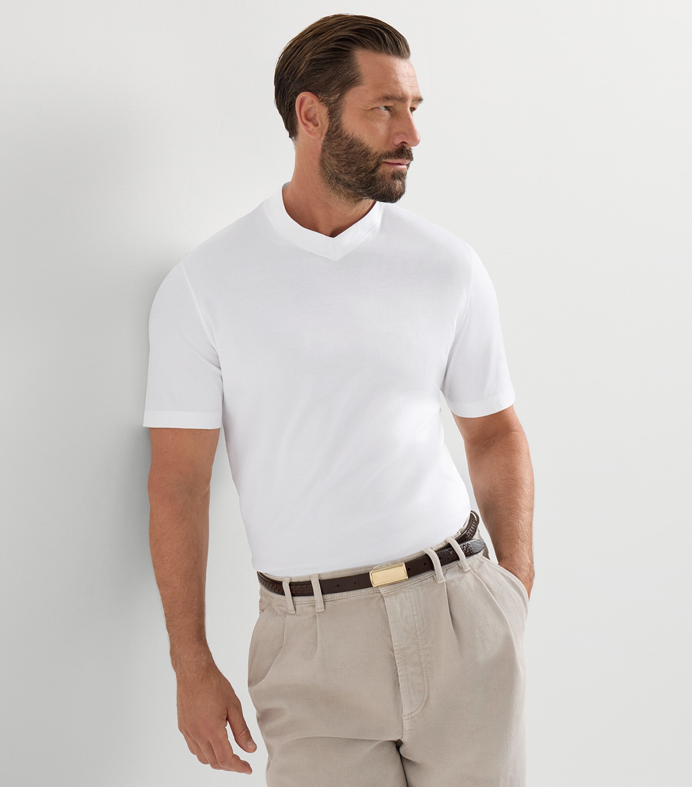 Brunello Cucinelli White Cotton V-Neck T-Shirt | Harrods AU