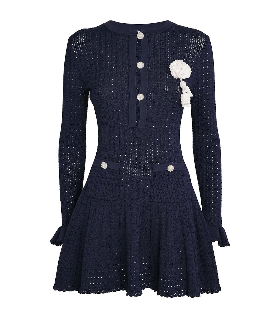 Pointelle Flower-Detail Mini Dress BLUE Image 1