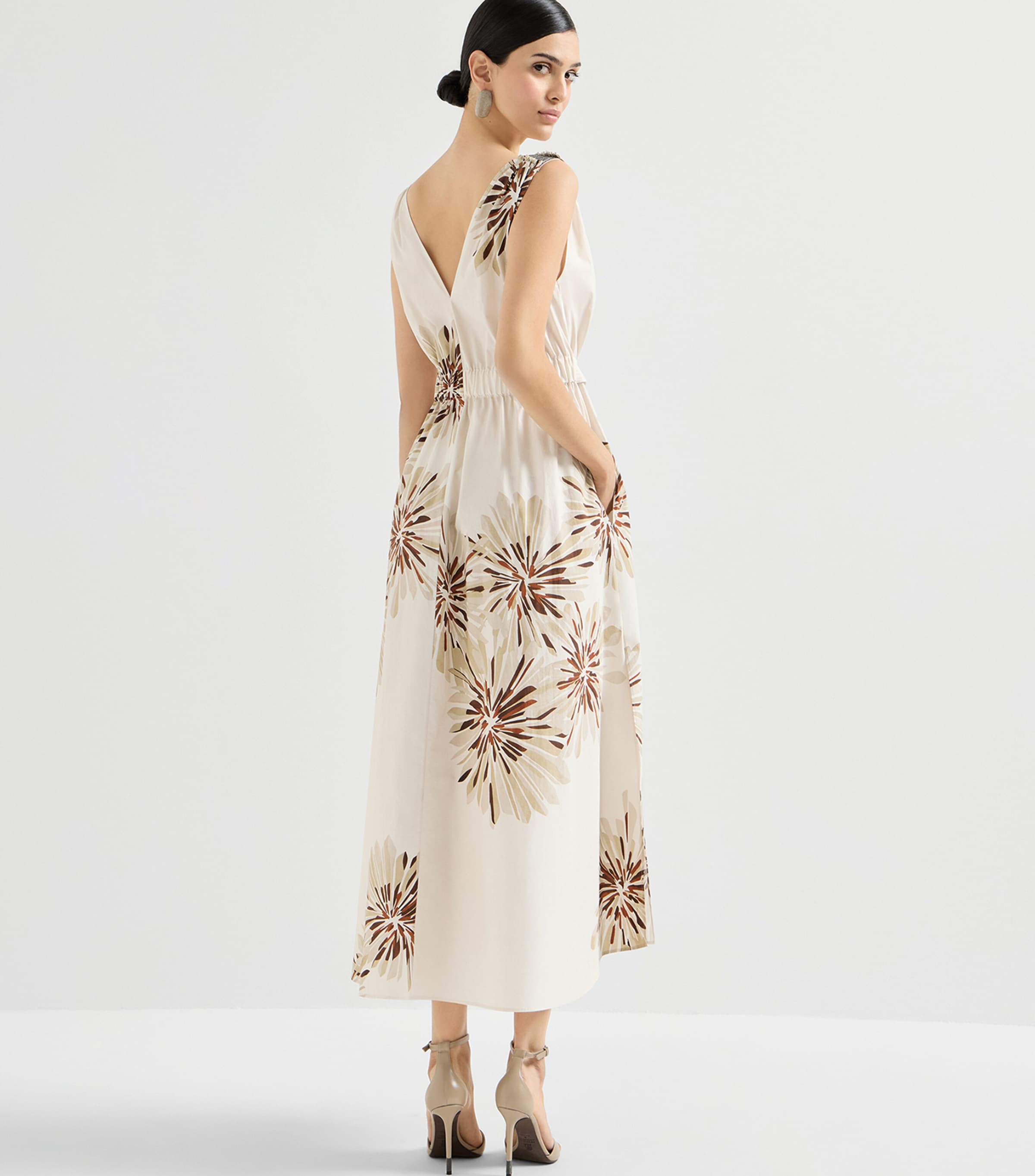Brunello Cucinelli Womens Cotton Floral Midi Dress Image 5