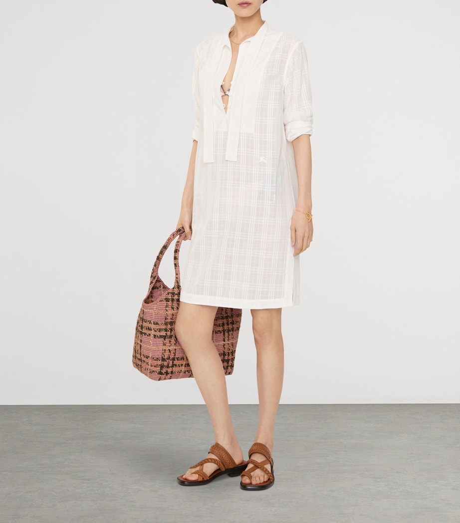Burberry Womens Cotton Voile Mini Dress Chalk White Ip Check Image 2