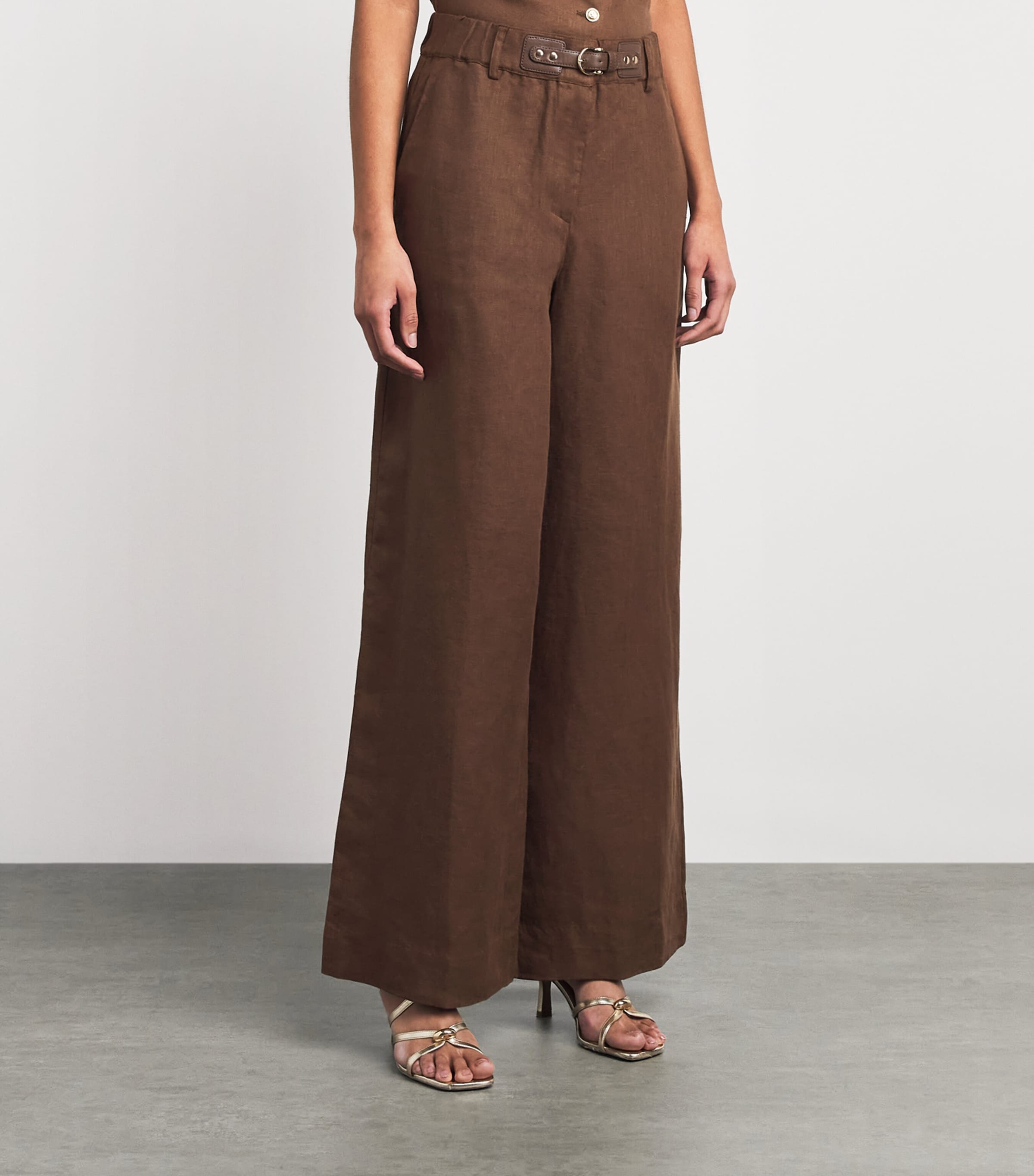 Maje Womens Linen Belted Trousers Brown Image 4