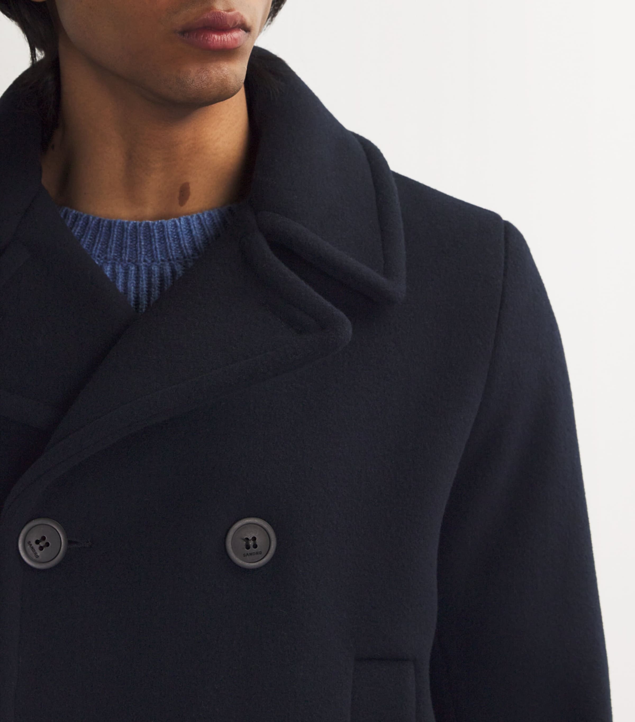 Sandro Paris Mens Wool-Blend Peacoat Navy Blue Image 6