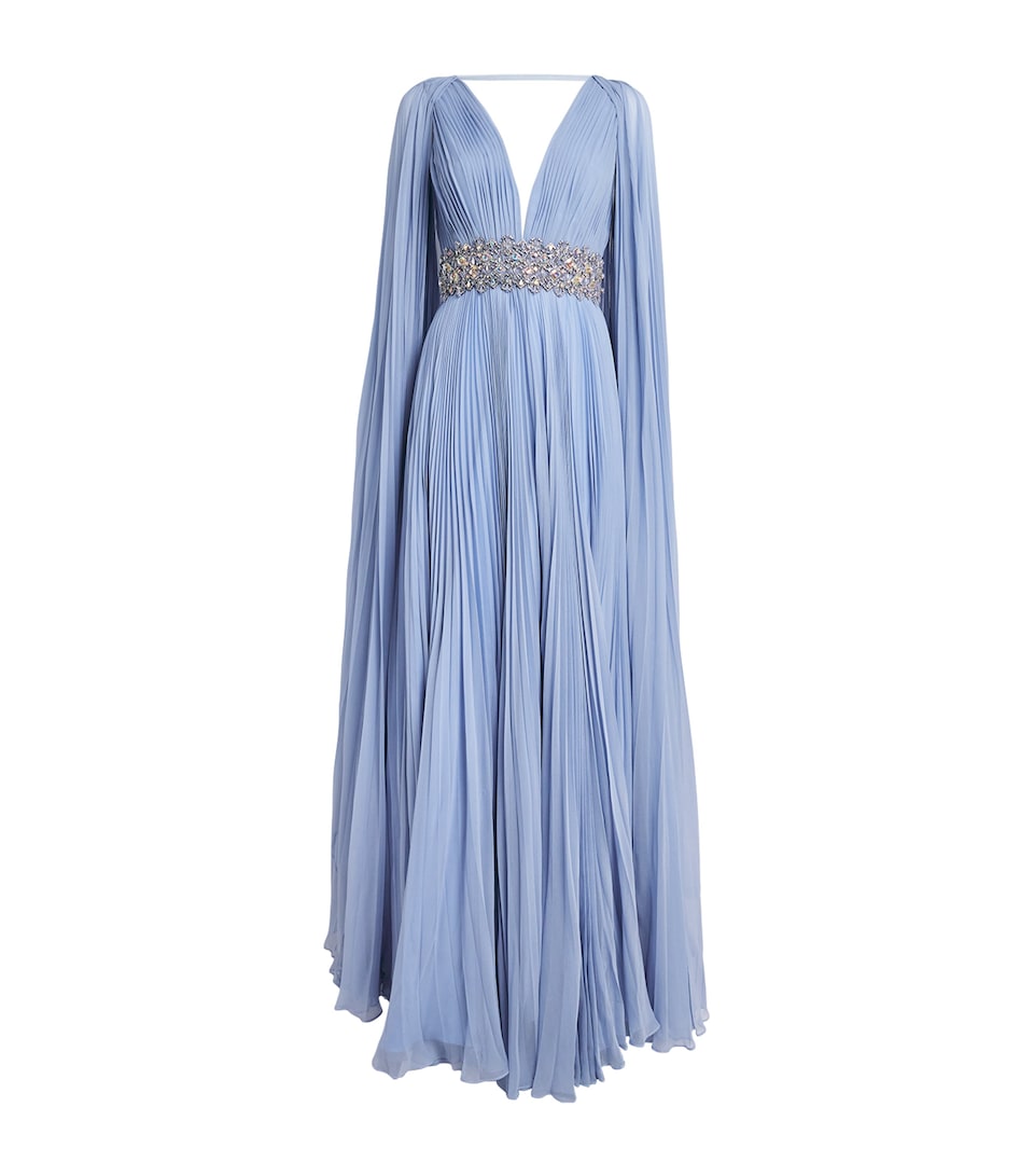 Jenny Packham Silk Cape Fesco Gown Blue Slate