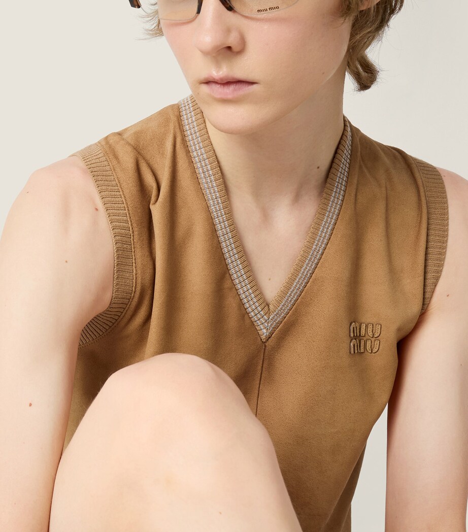 Miu Miu Womens Wool-Suede Sweater Vest Brown Image 4