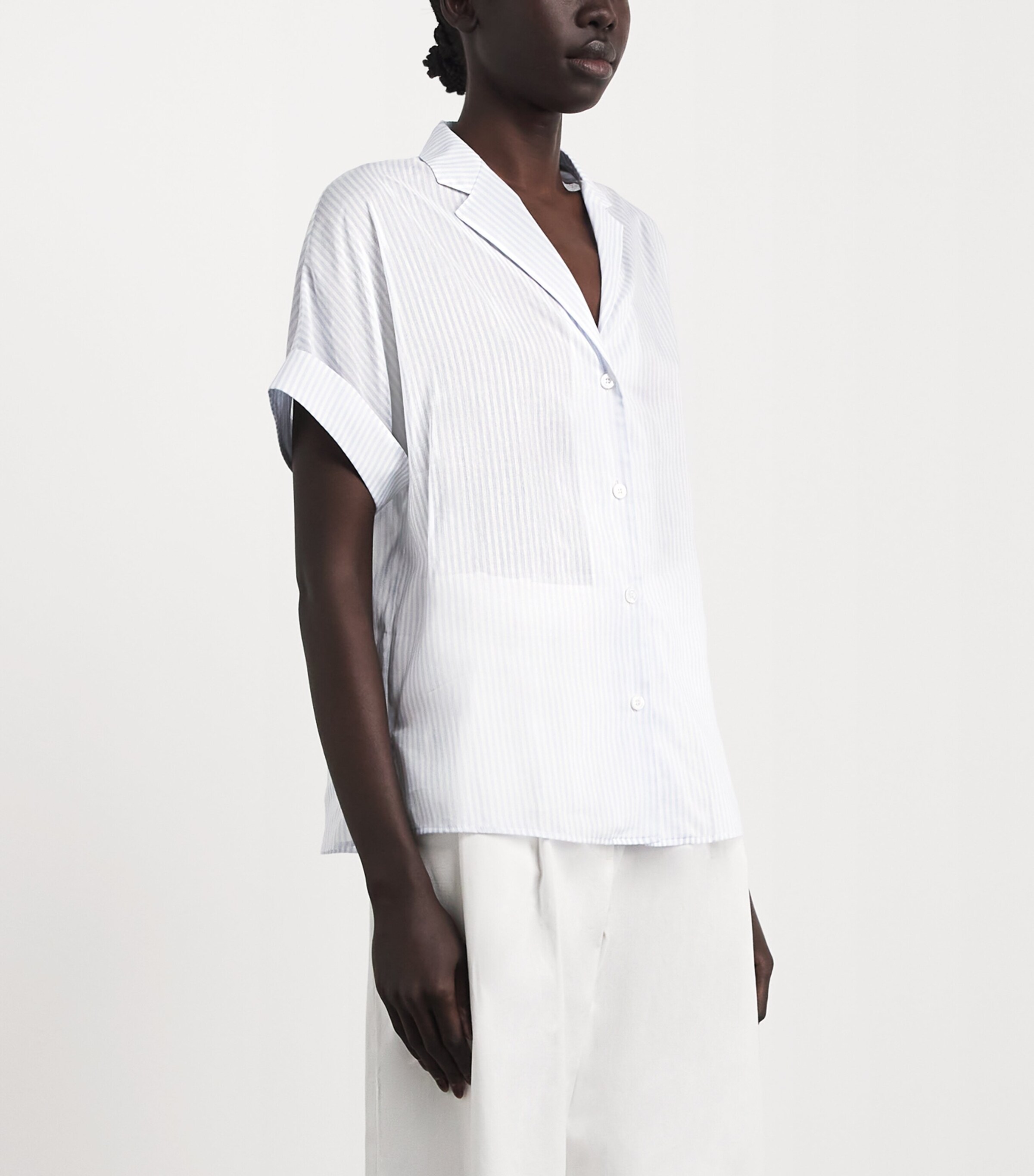 Eleventy Womens Cotton-Silk Striped Shirt Nuvola Image 4