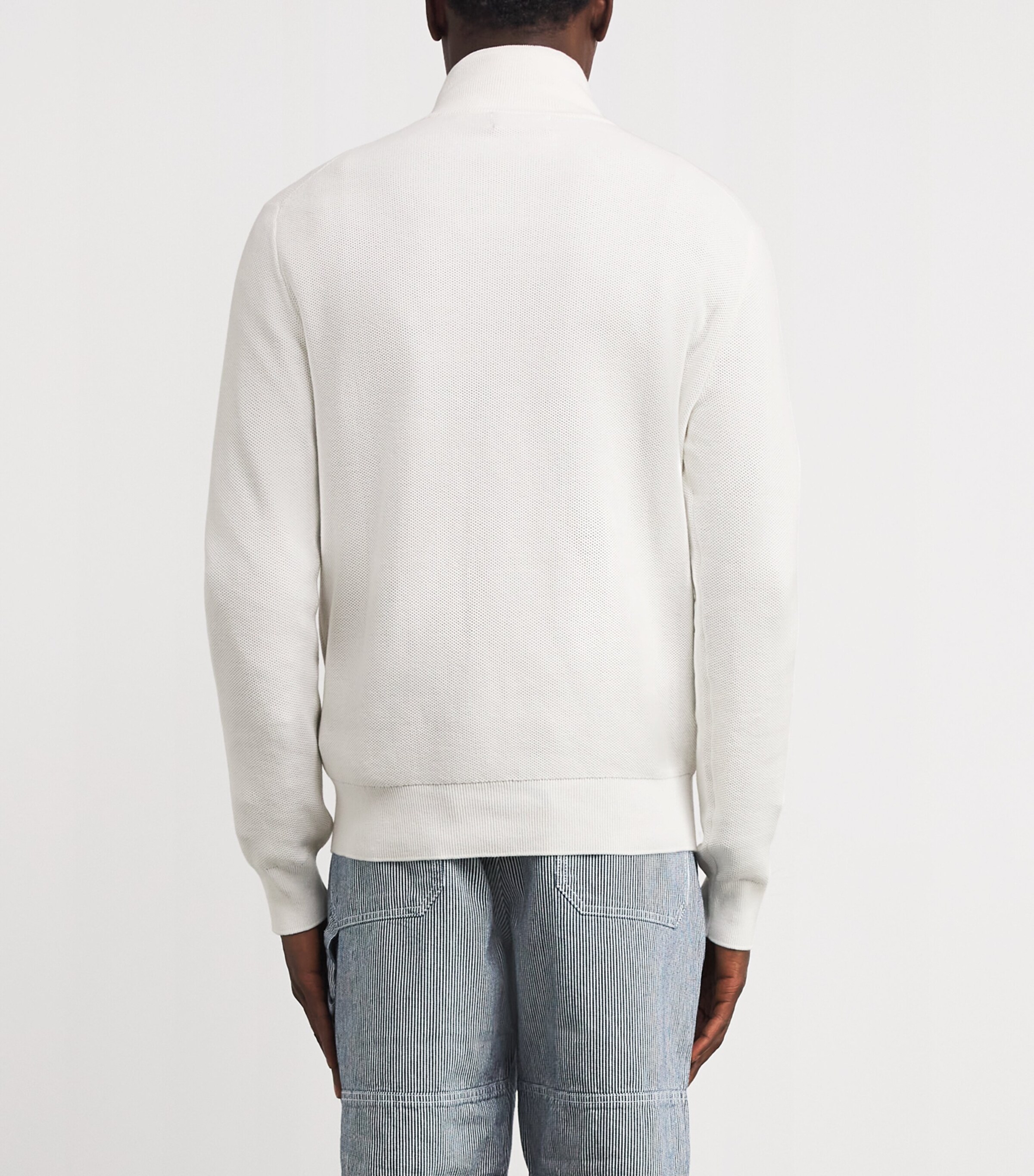 Mesh Cotton Quarter-Zip Sweater WHITE Image 4