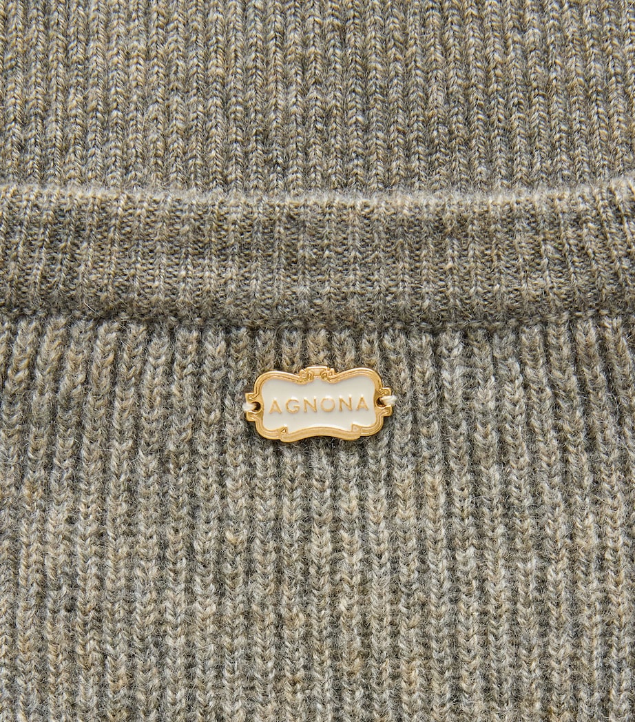 Agnona Womens Cashmere V-Neck Sweater Warm Grey Sand Image 6