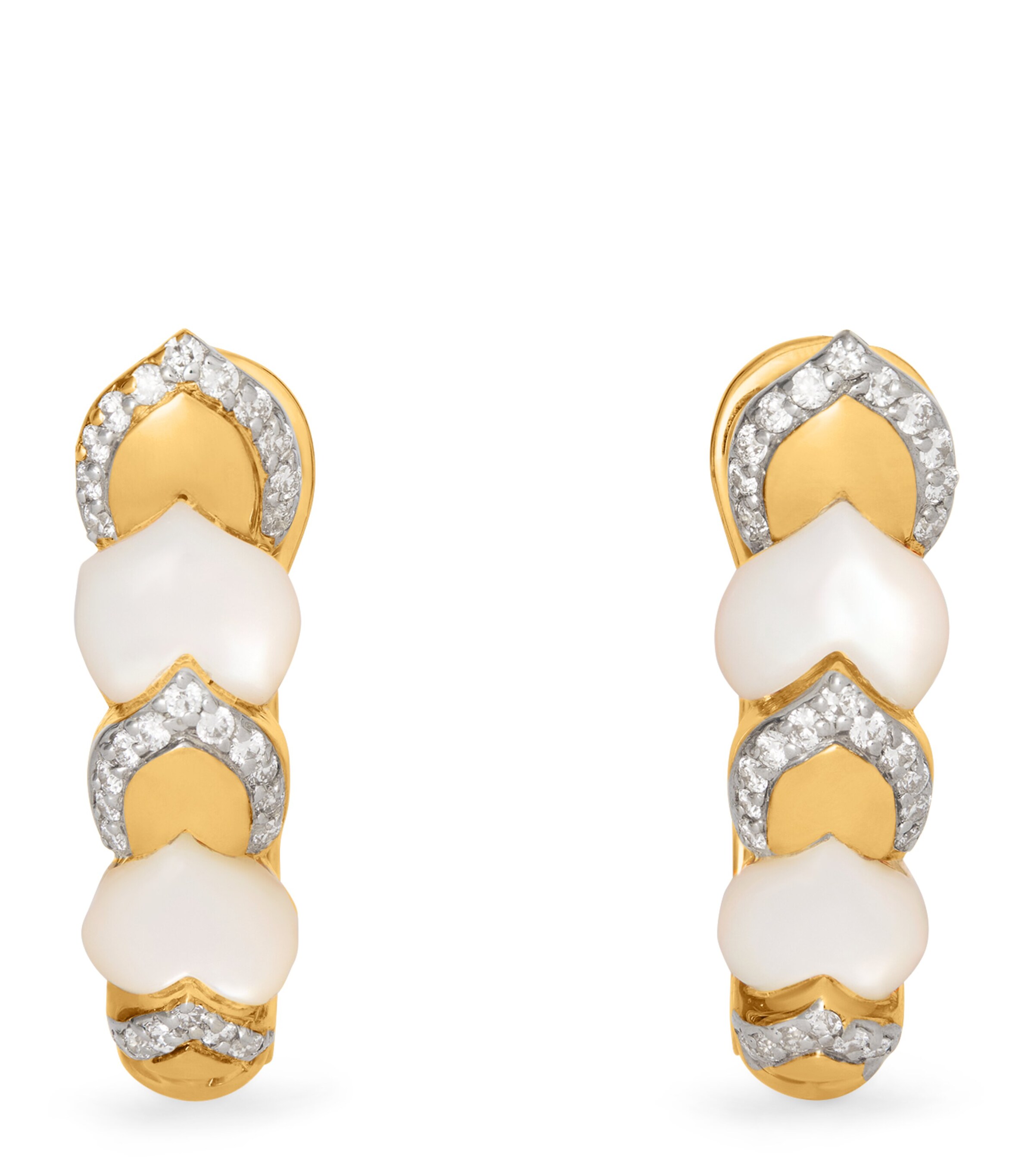Nadine Aysoy Yellow Gold, Diamond and Mother-of-Pearl Cobra U-Shaped Hoop Earrings Yellow Gold Image 1