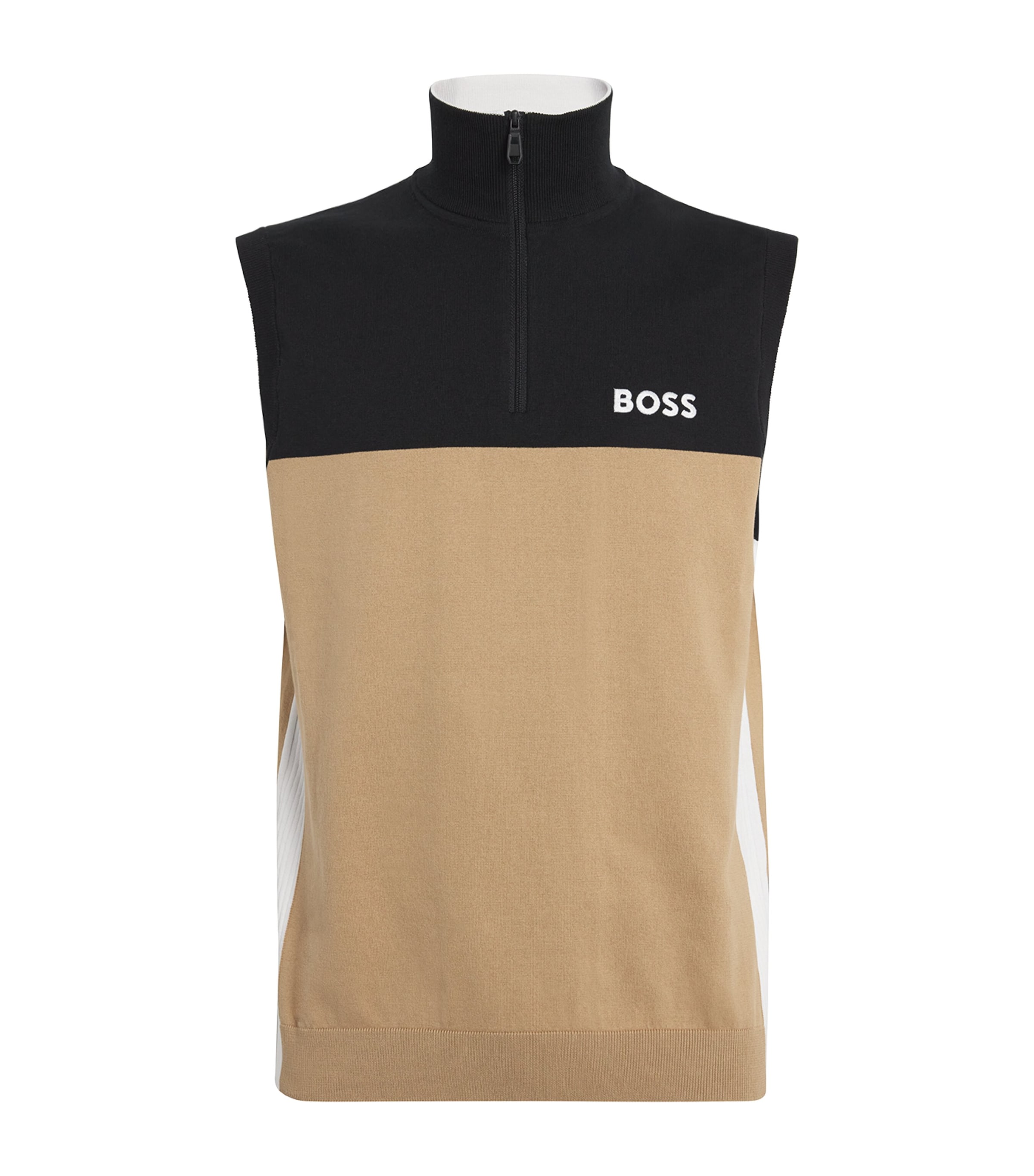 Hugo Boss Cotton-blend Two-tone Sweater Vest In Black