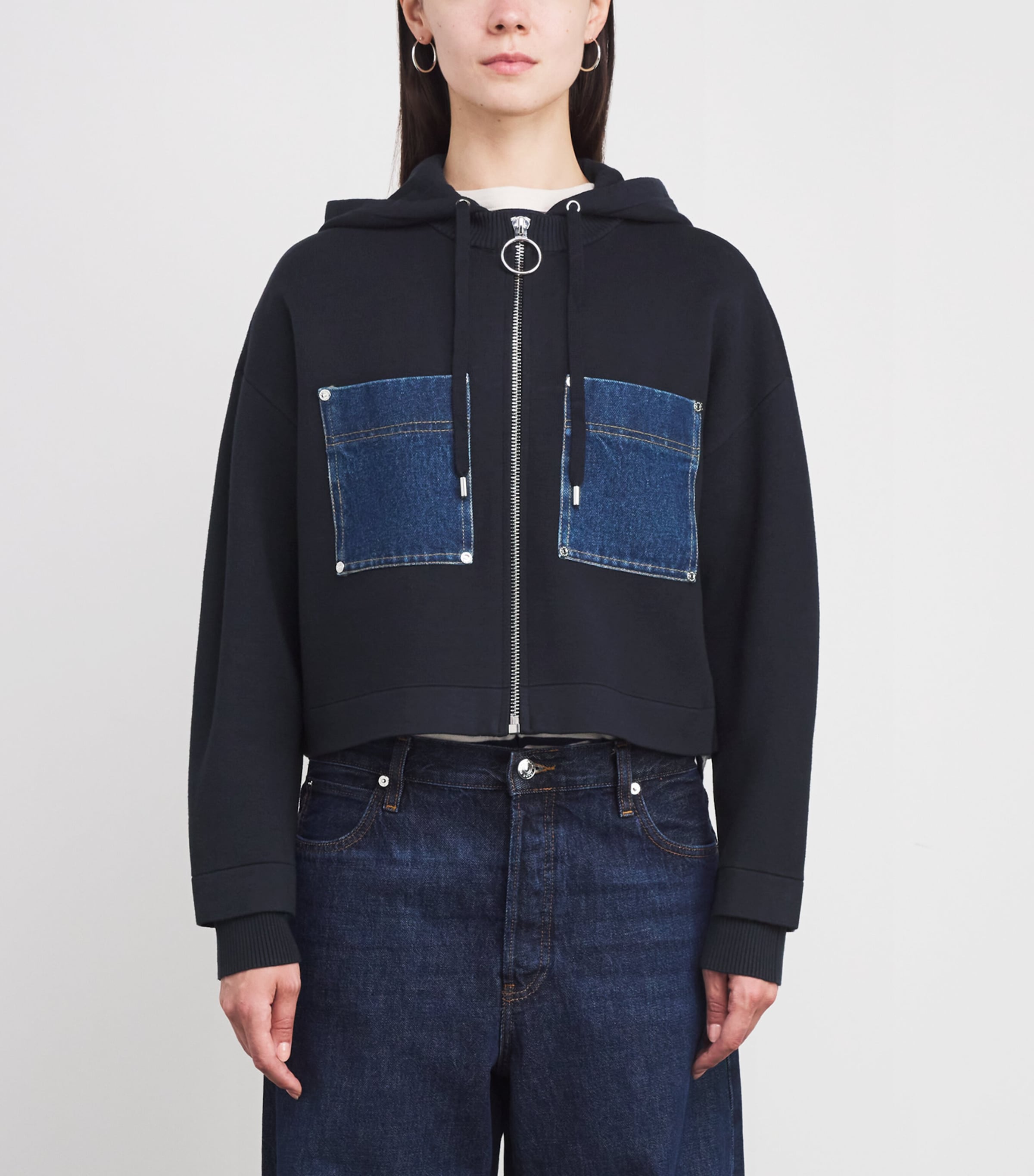 Sandro Paris Womens Zip-Up Hoodie Navy Blue Image 3
