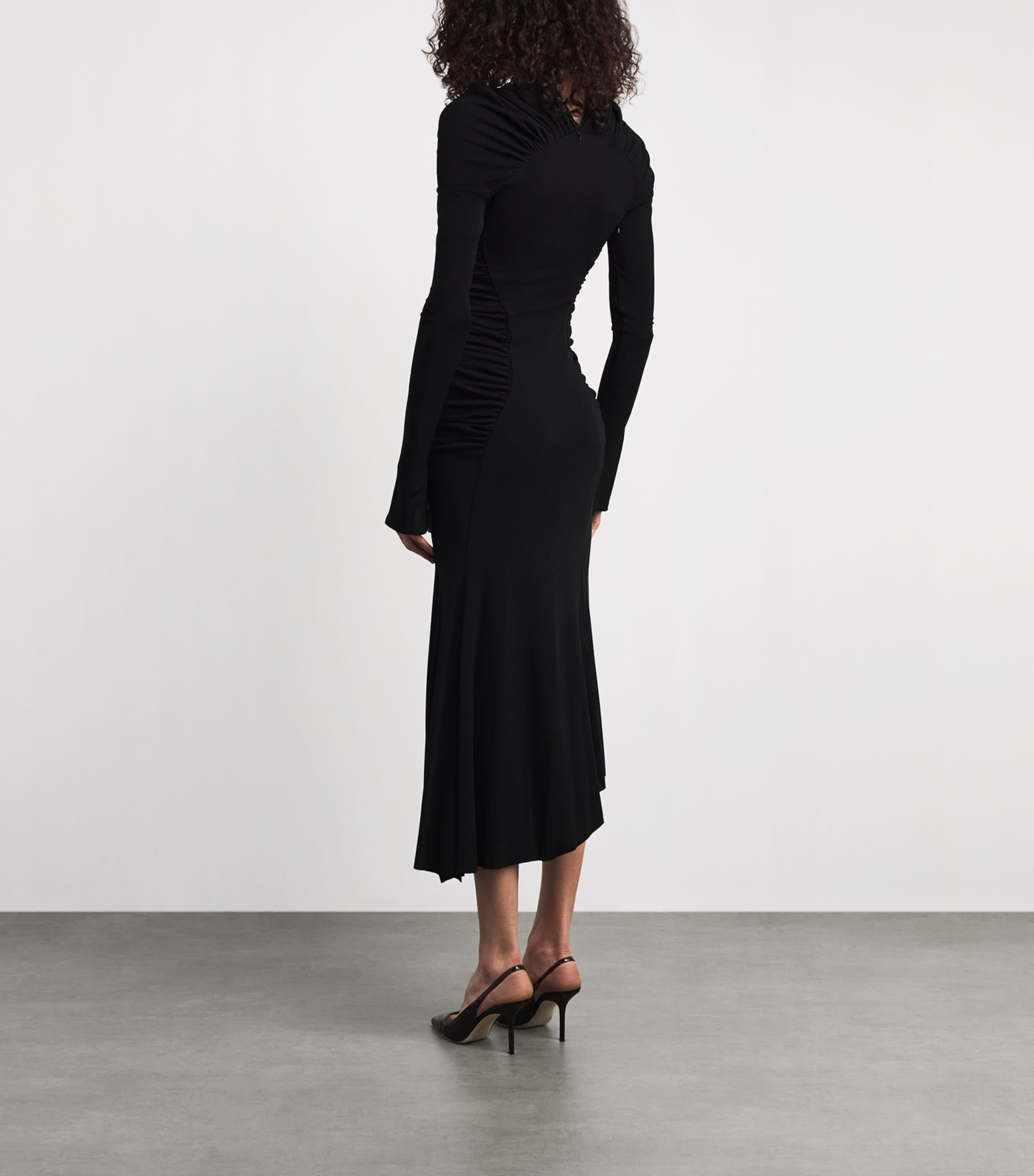 Victoria Beckham Womens Long-Sleeve Gathered Midi Dress Black Image 4