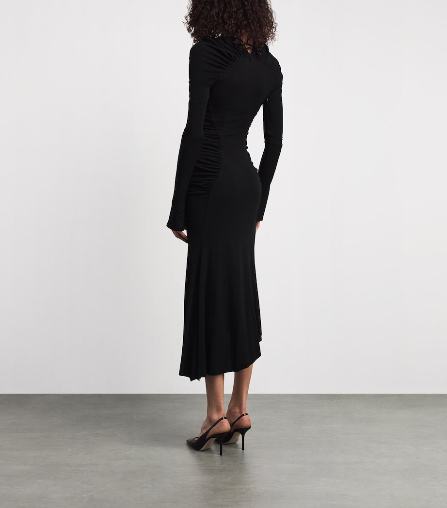 Victoria Beckham Womens Long-Sleeve Gathered Midi Dress Black Image 4