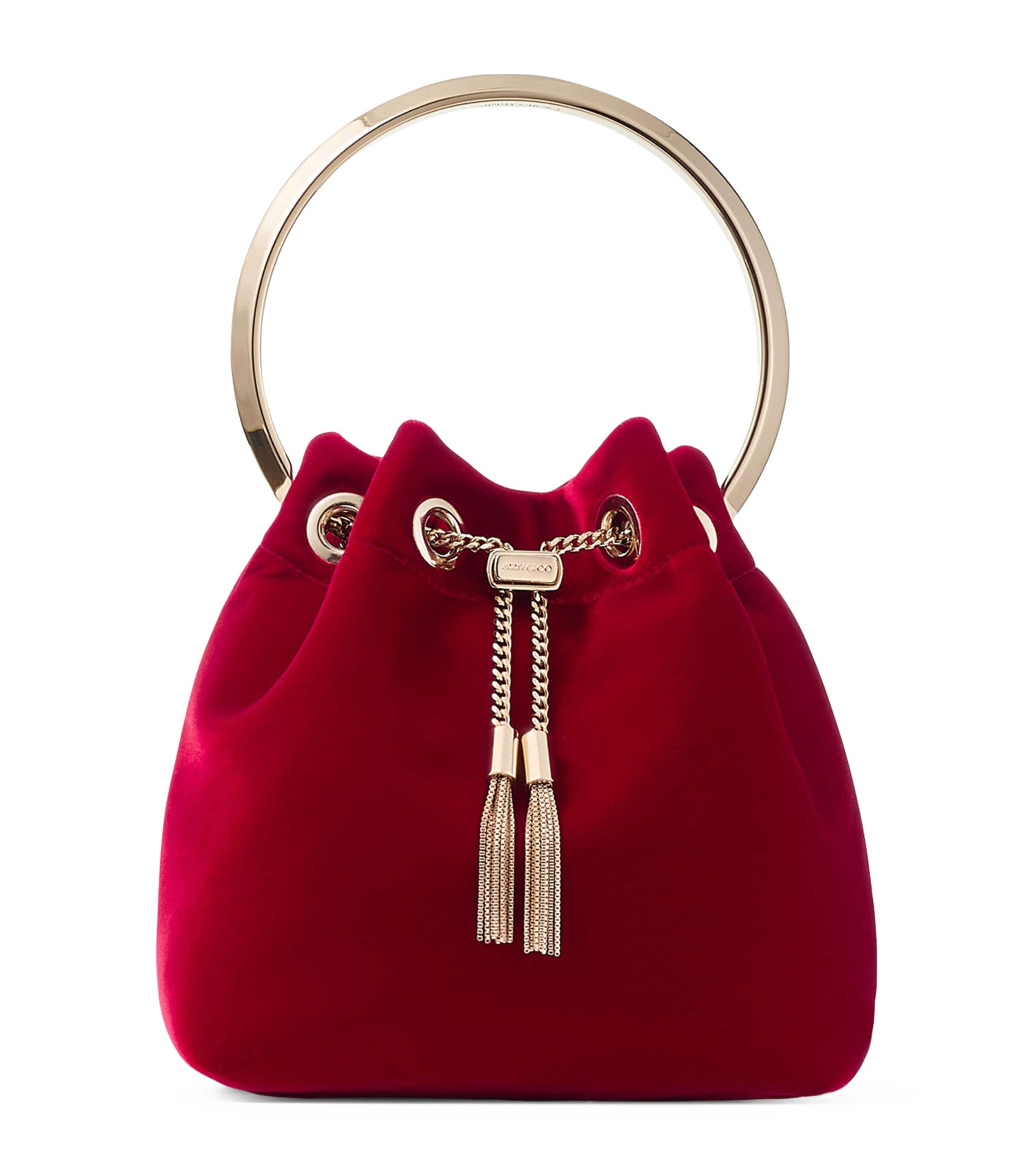 Jimmy Choo Bon Bon Velvet Bucket Bag In Red