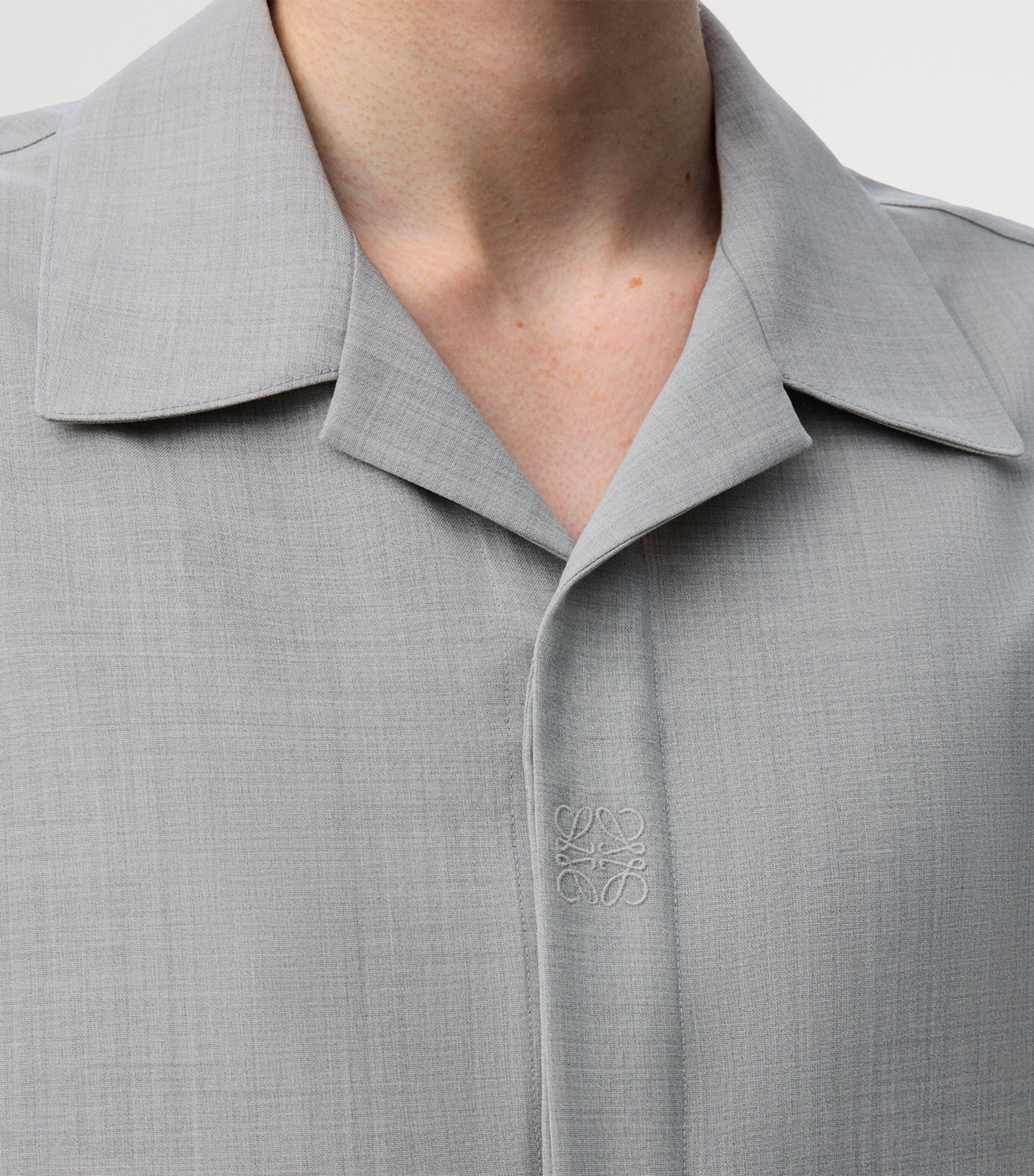 LOEWE Grey Wool-Blend Short-Sleeve Shirt | Harrods US